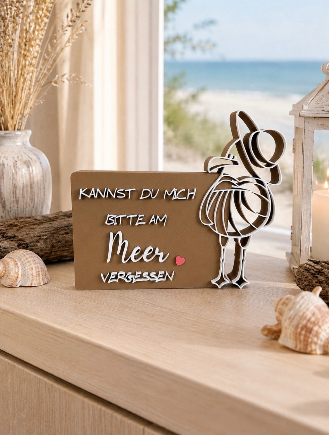 Maritimes Deko-Schild „Kannst du mich bitte am Meer vergessen“ – Möwe mit Hut – Geschenk für Meerliebhaber – Küstendeko – Ferienwohnung