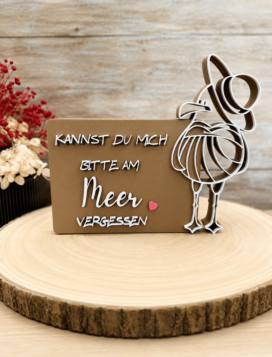 Maritimes Deko-Schild „Kannst du mich bitte am Meer vergessen“ – Möwe mit Hut – Geschenk für Meerliebhaber – Küstendeko – Ferienwohnung
