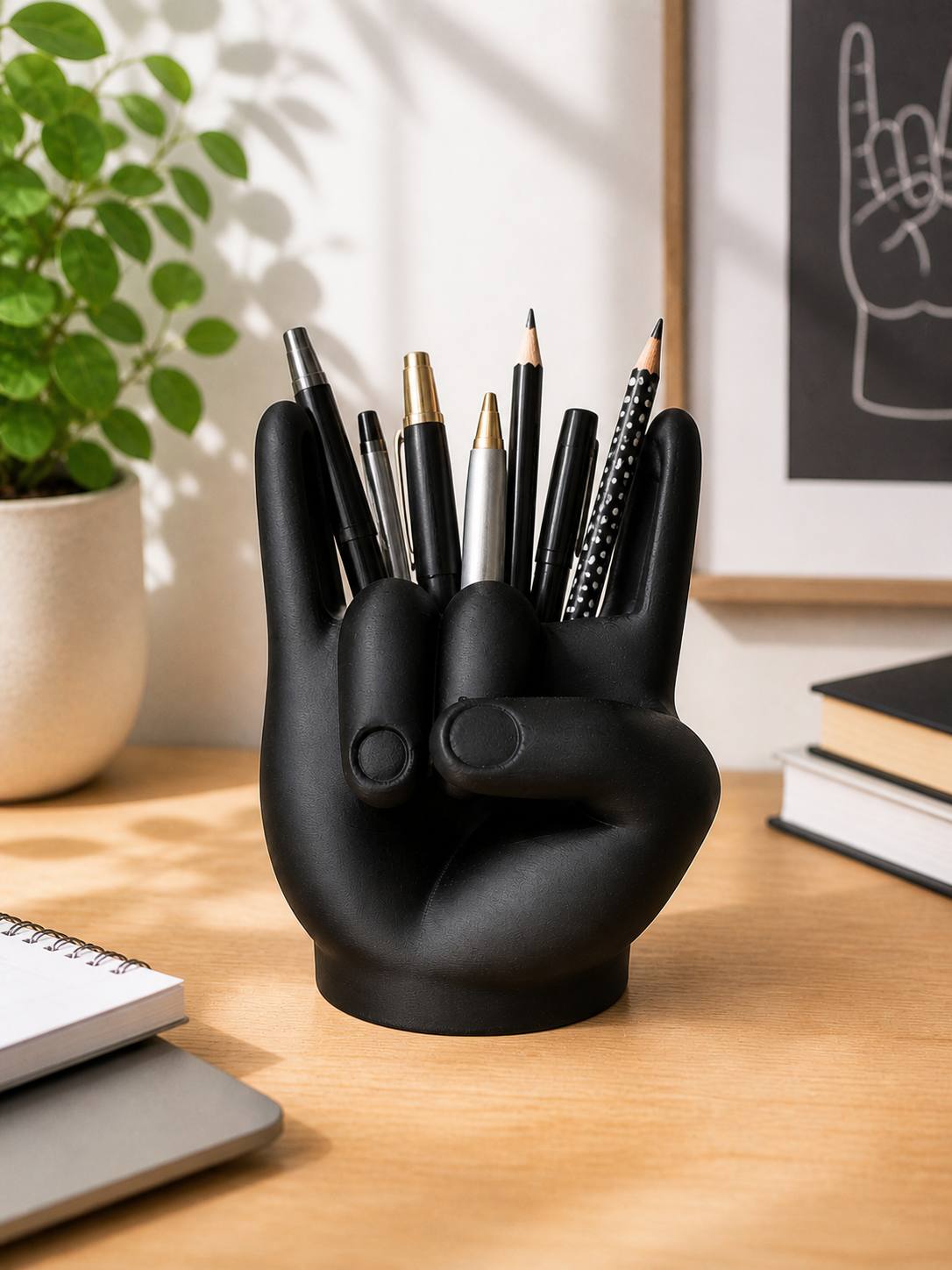 Stifthalter Pommesgabel – Rocker Hand als Schreibtisch-Deko
