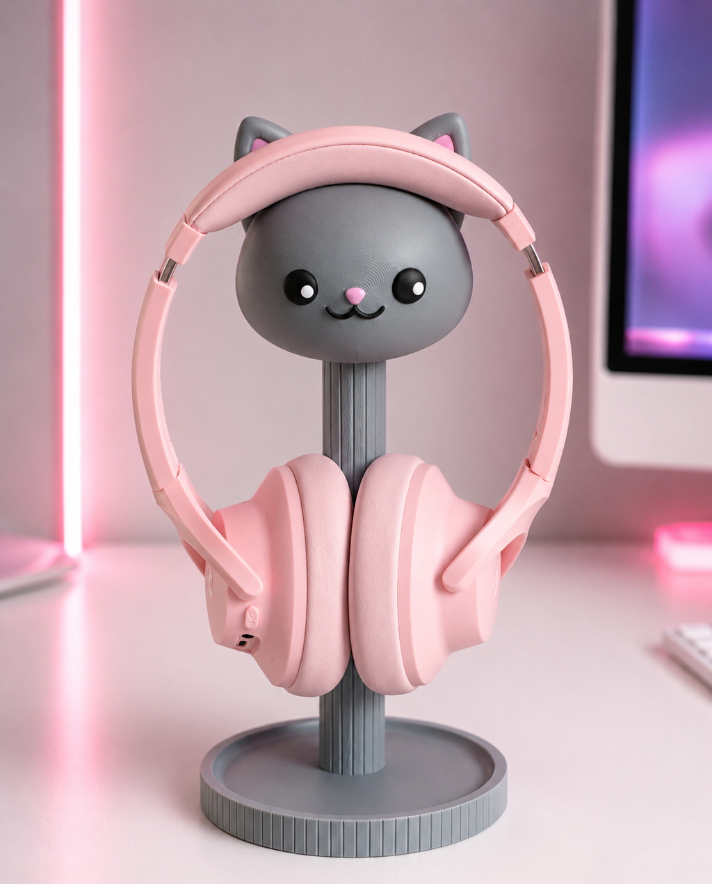 Katzen-Kopfhörerständer höhenverstellbar – Niedlicher Headset-Halter für kleine & große Kopfhörer | Geschenk für Katzenfans