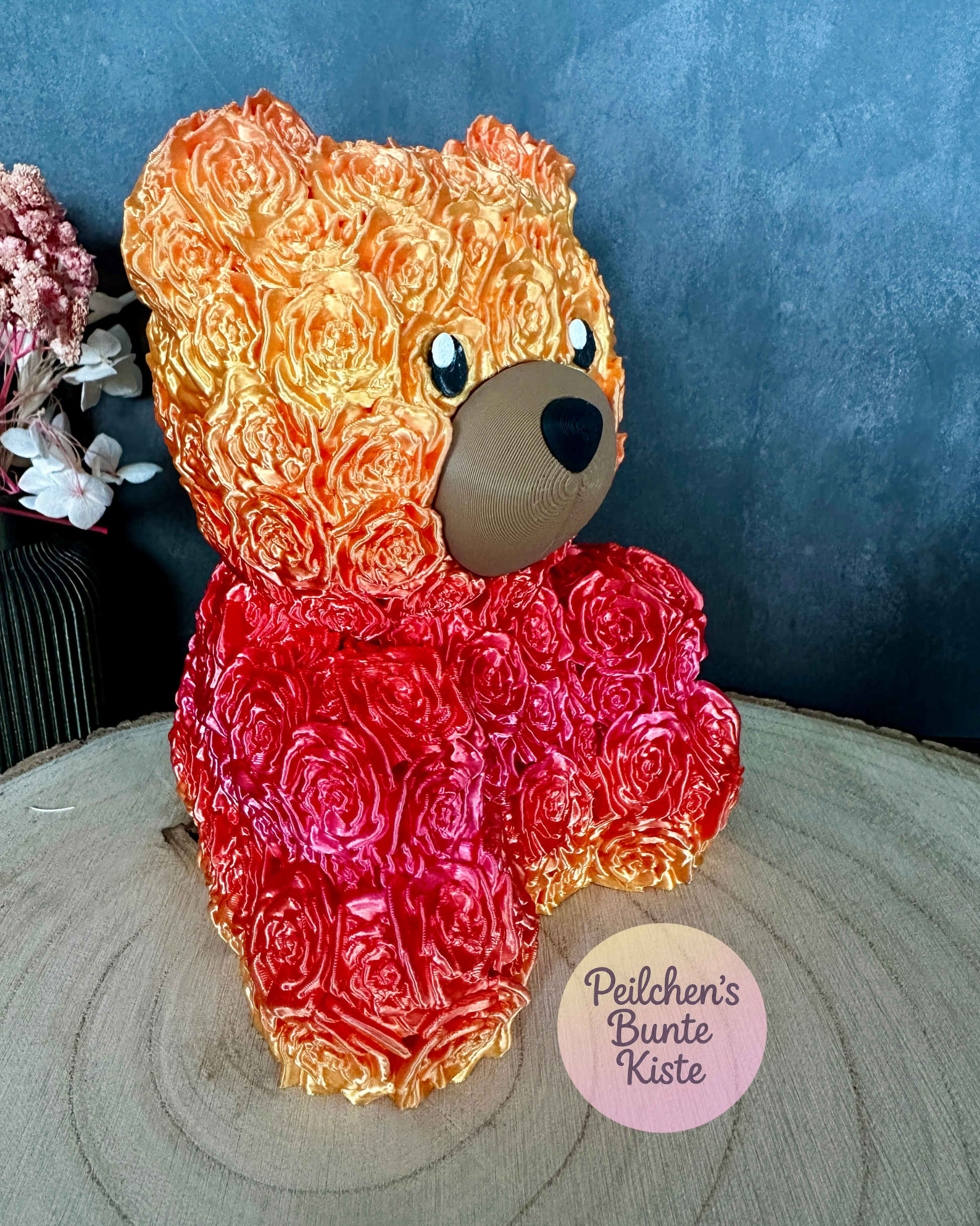 Rosenbär mit Rosenstruktur – einzeln oder als Set mit Herzschatulle | Valentinstagsgeschenk