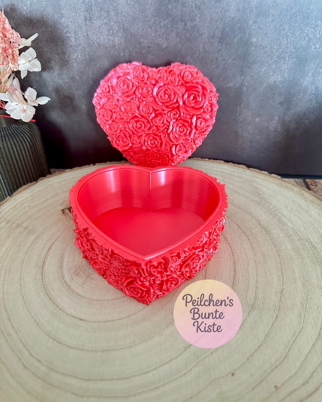 Rosenbär mit Rosenstruktur – einzeln oder als Set mit Herzschatulle | Valentinstagsgeschenk