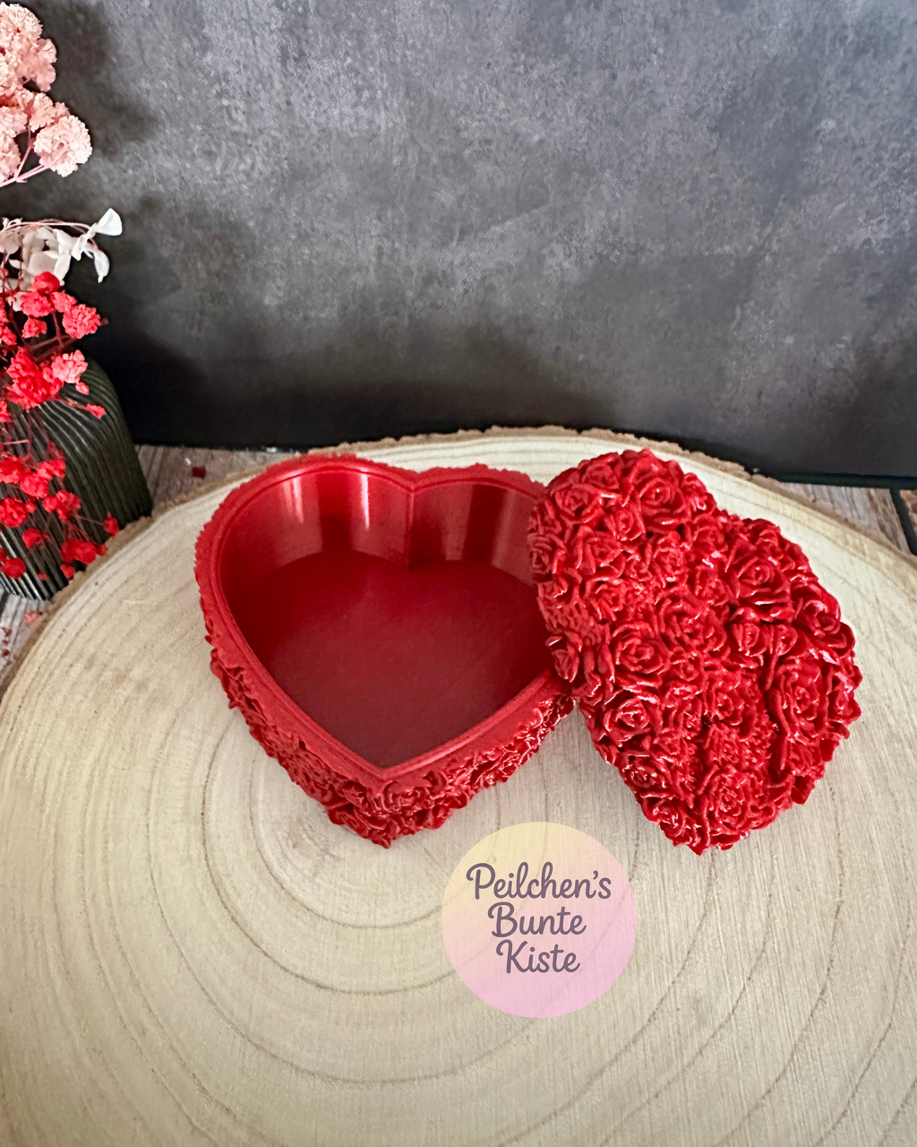 Rosenbär mit Rosenstruktur – einzeln oder als Set mit Herzschatulle | Valentinstagsgeschenk
