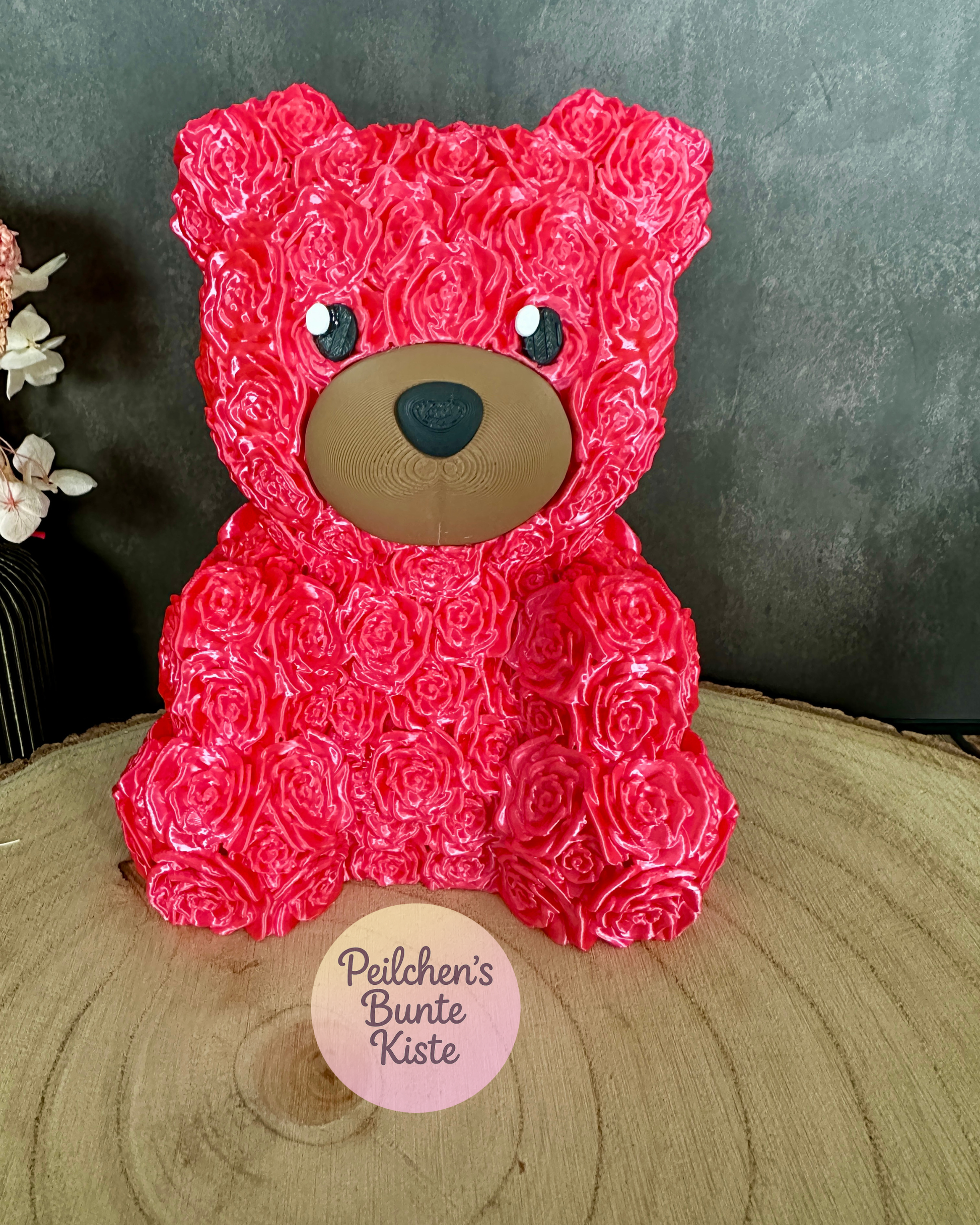 Rosenbär mit Rosenstruktur – einzeln oder als Set mit Herzschatulle | Valentinstagsgeschenk
