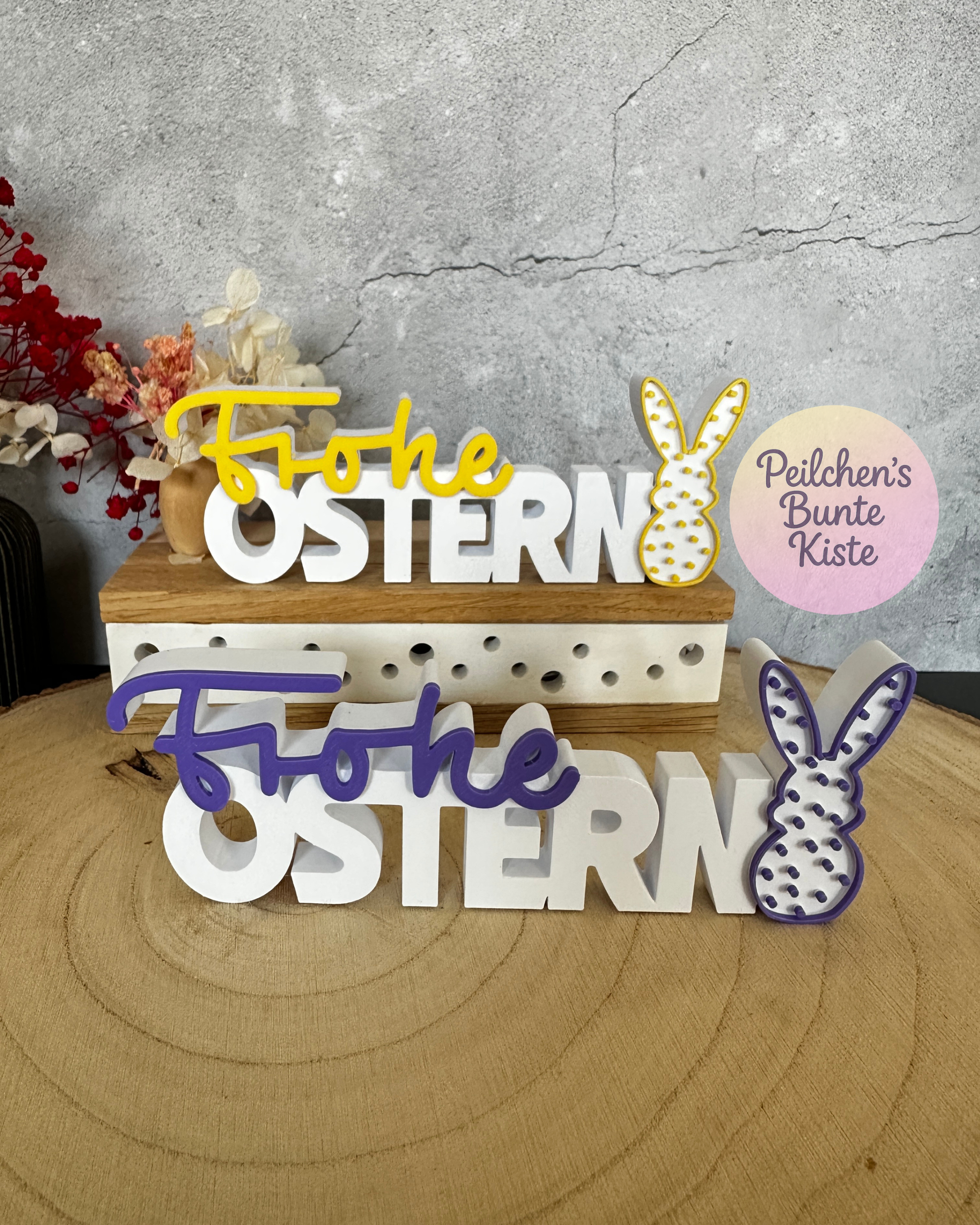 Frohe Ostern Schriftzug mit Häschen – moderne Osterdeko zum Hinstellen