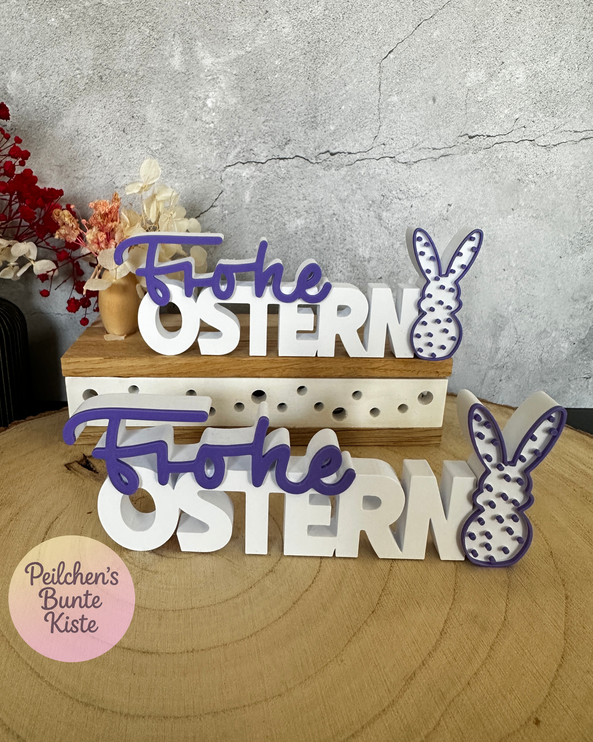 Frohe Ostern Schriftzug mit Häschen – moderne Osterdeko zum Hinstellen