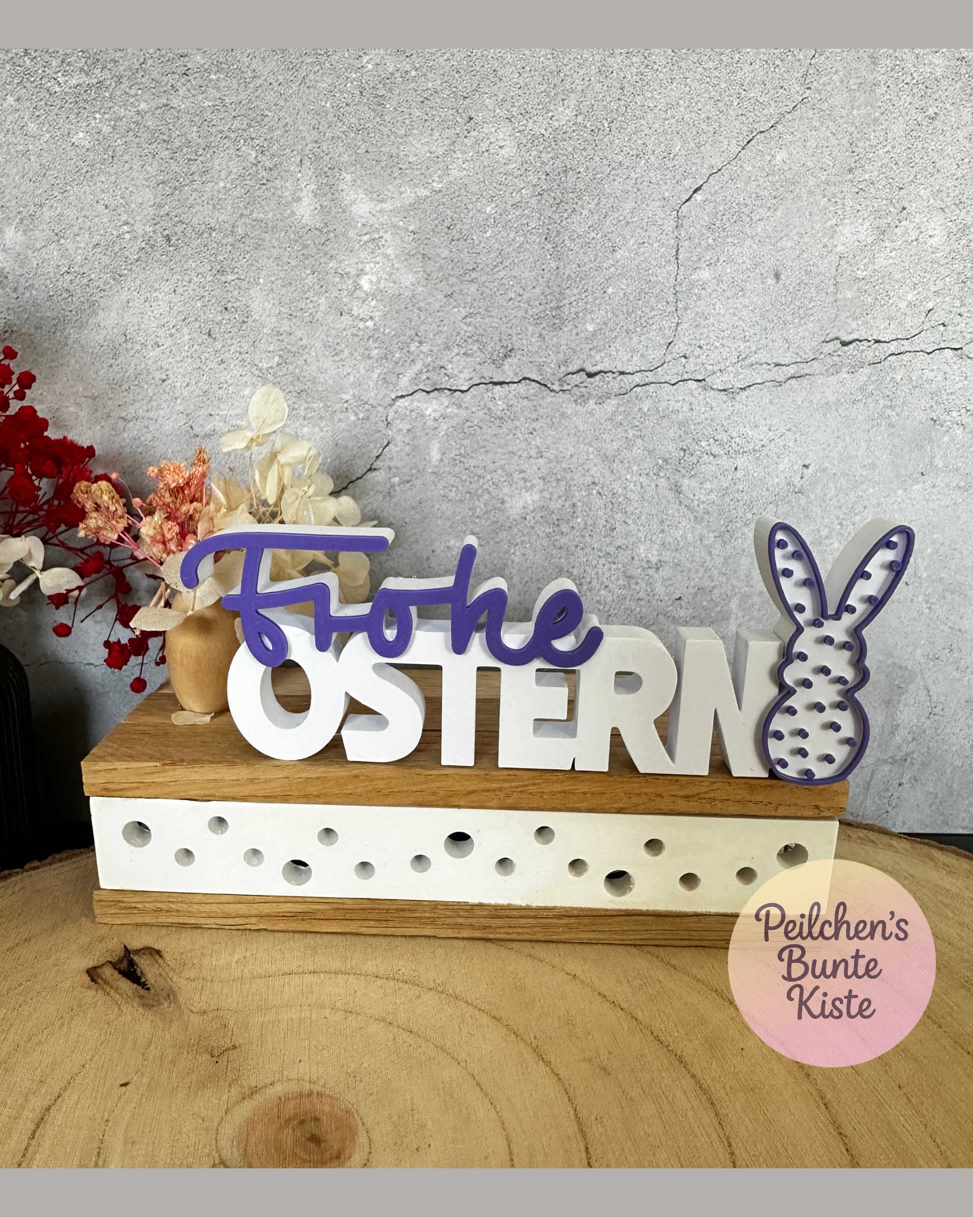 Frohe Ostern Schriftzug mit Häschen – moderne Osterdeko zum Hinstellen