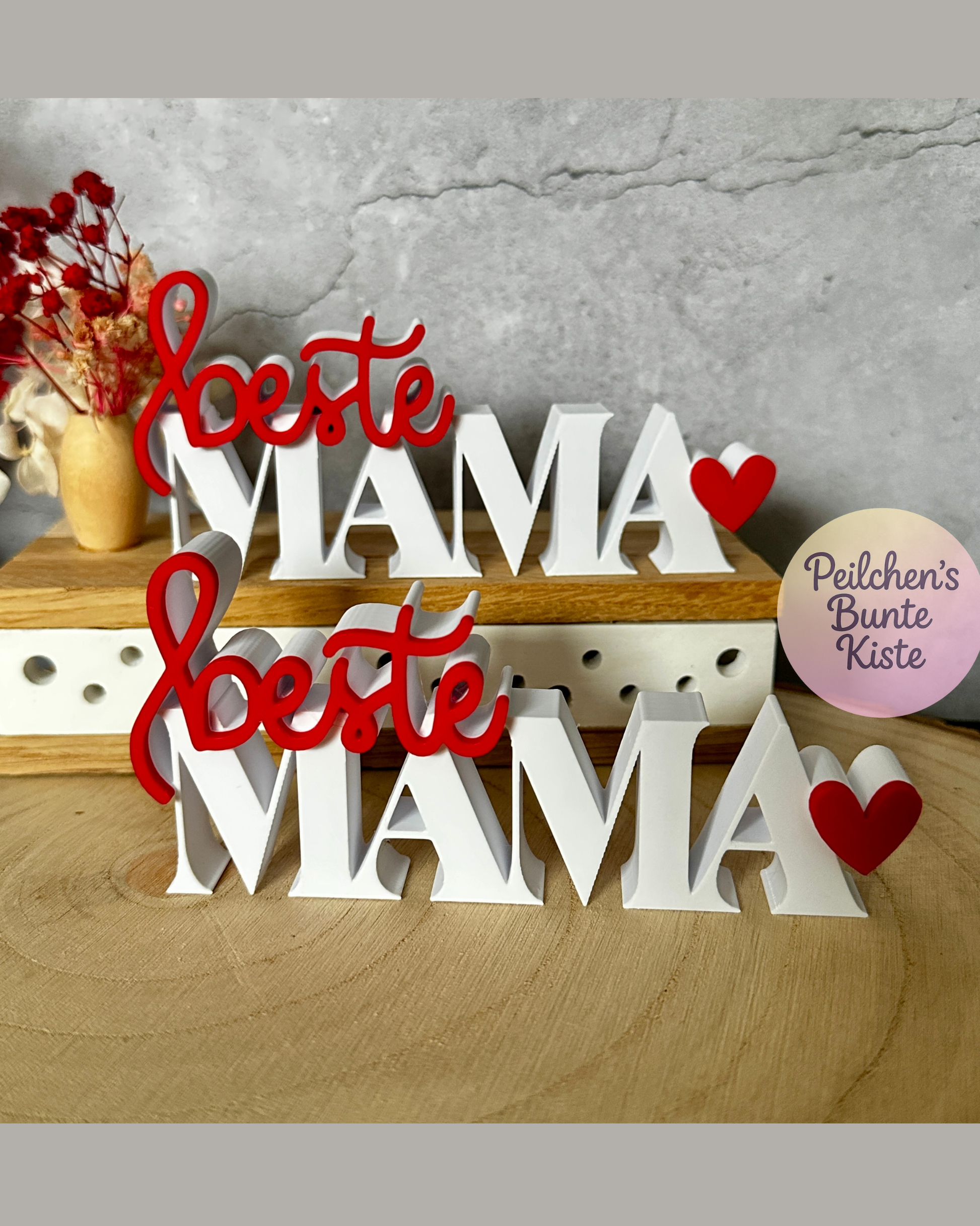 Beste Mama / Bester Papa – liebevoller Deko Schriftzug mit Herz