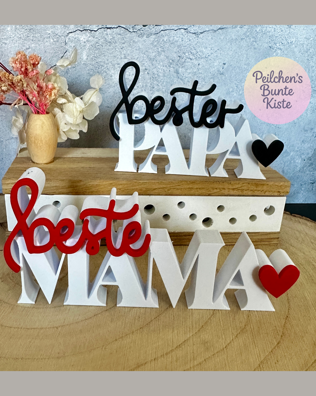 Beste Mama / Bester Papa – liebevoller Deko Schriftzug mit Herz