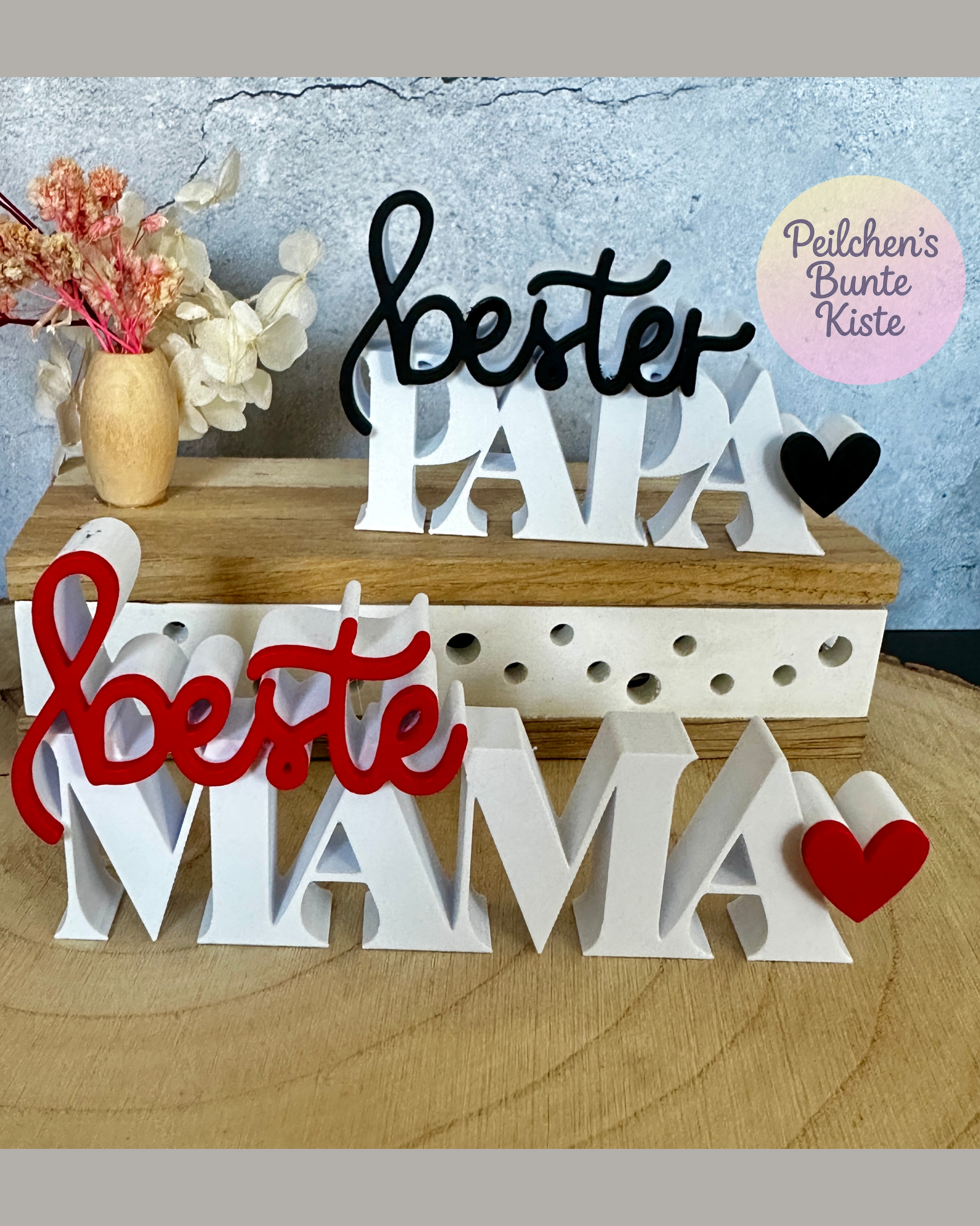 Beste Mama / Bester Papa – liebevoller Deko Schriftzug mit Herz