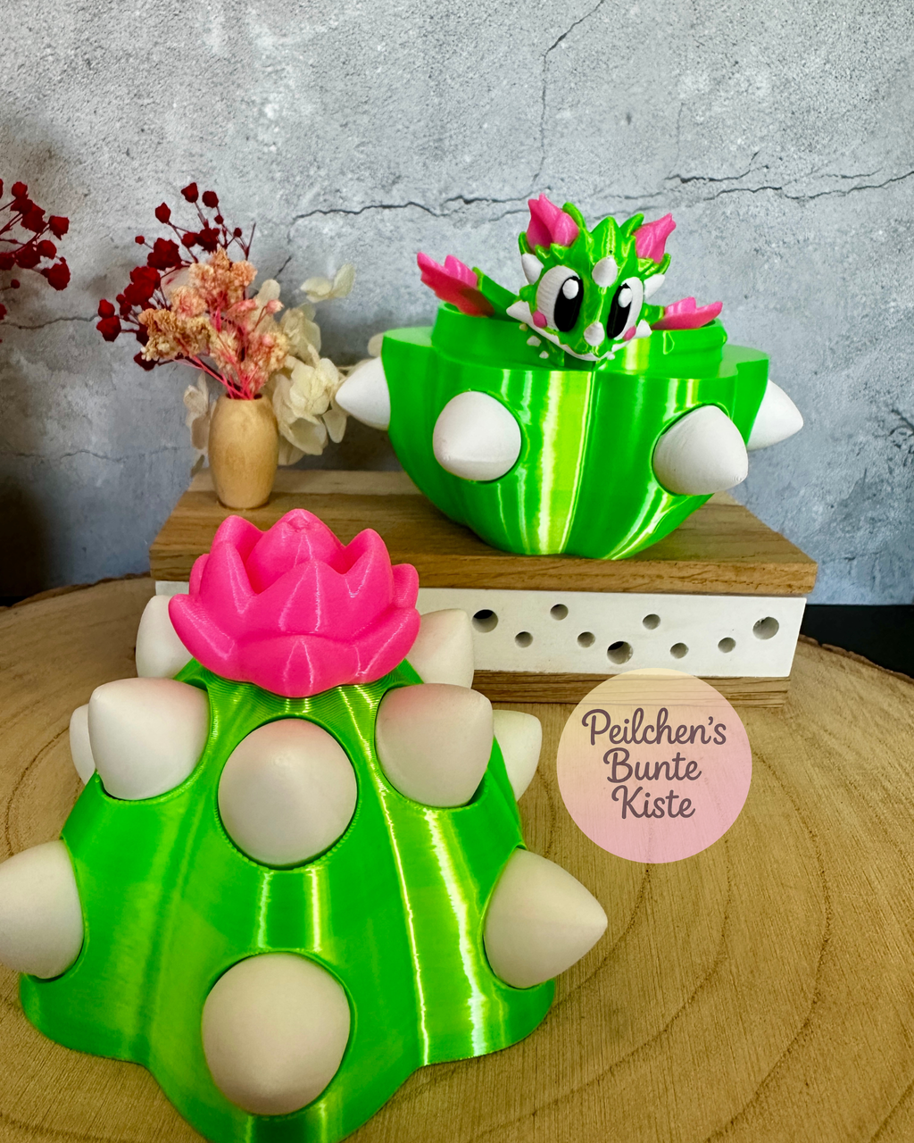 Kaktusblüten Mini-Drache mit Ei – Bewegliche Drachenfigur im Set