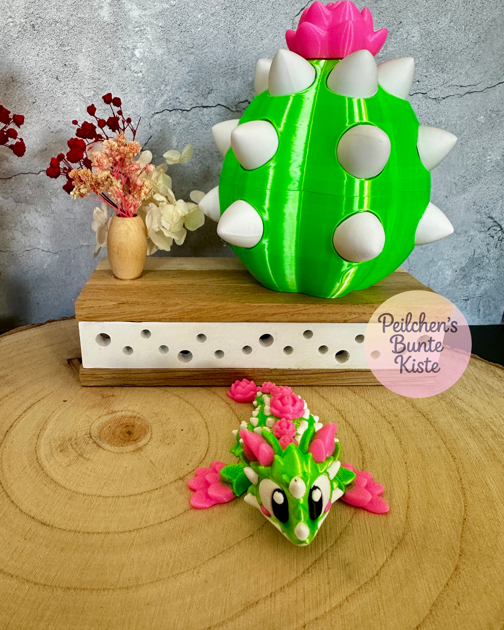 Kaktusblüten Mini-Drache mit Ei – Bewegliche Drachenfigur im Set