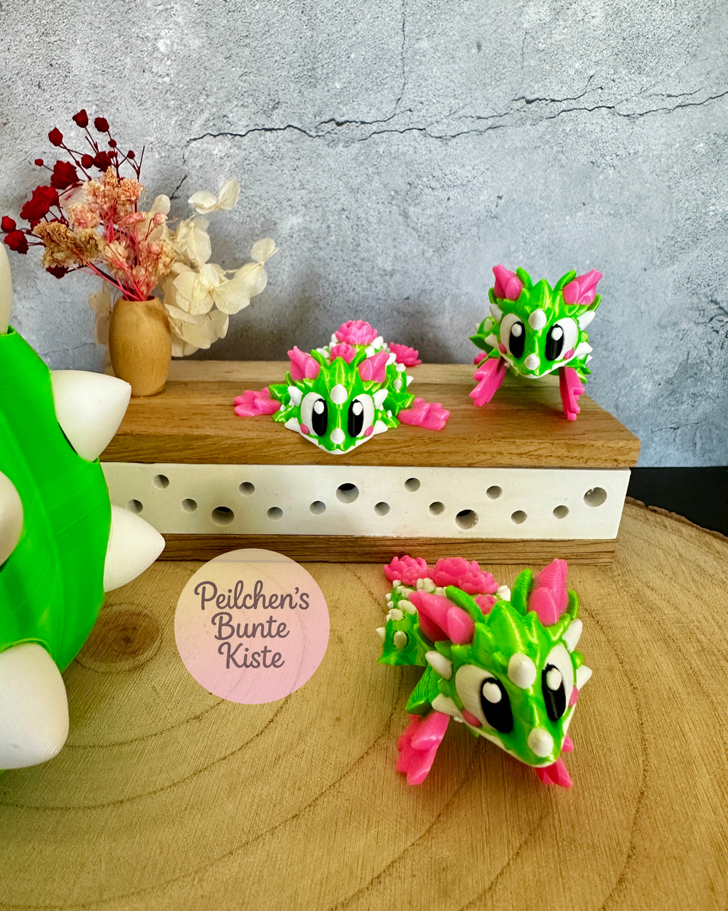 Kaktusblüten Mini-Drache mit Ei – Bewegliche Drachenfigur im Set