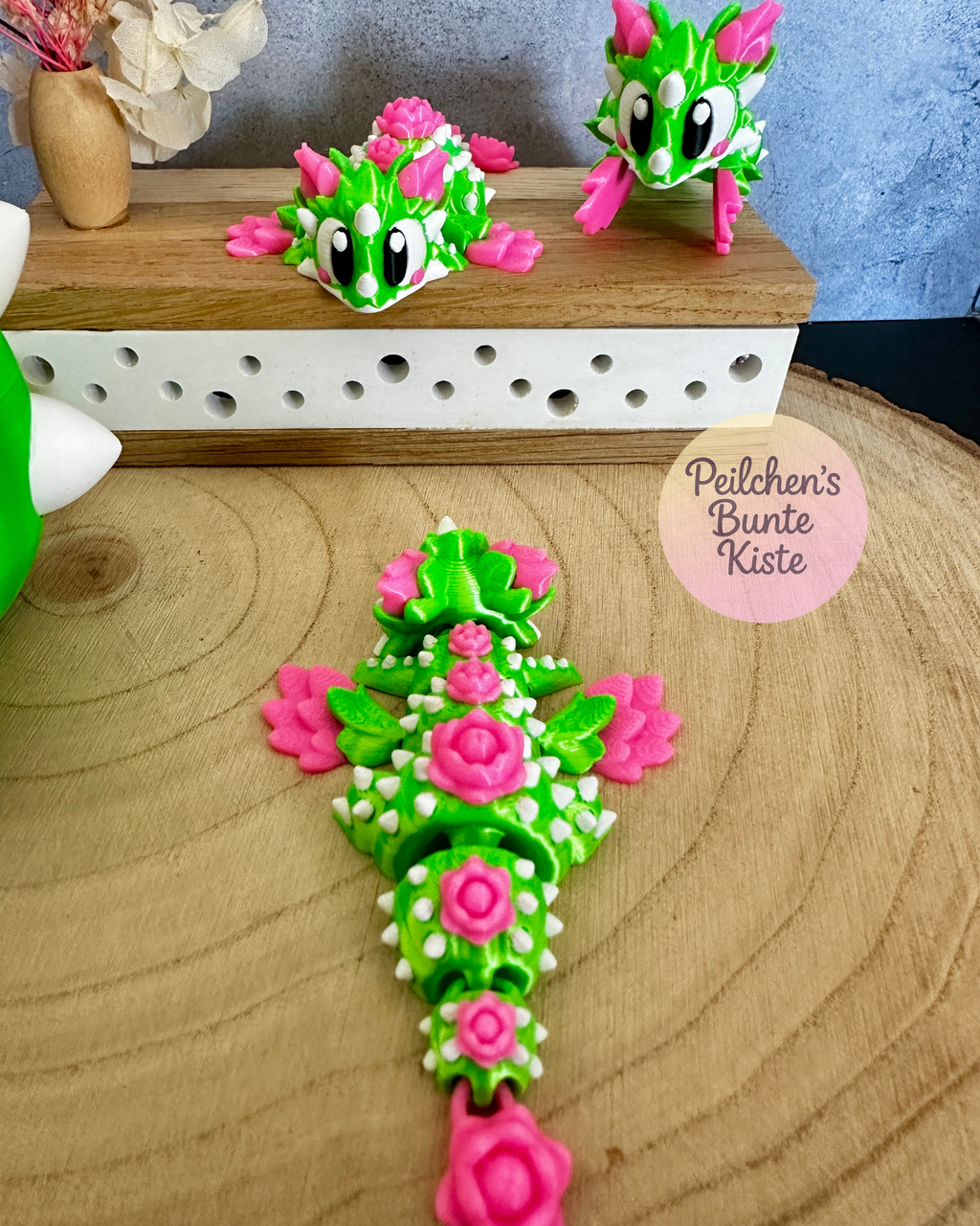Kaktusblüten Mini-Drache mit Ei – Bewegliche Drachenfigur im Set