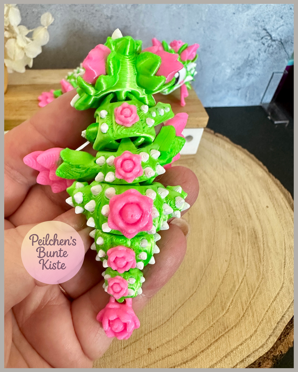 Kaktusblüten Mini-Drache mit Ei – Bewegliche Drachenfigur im Set