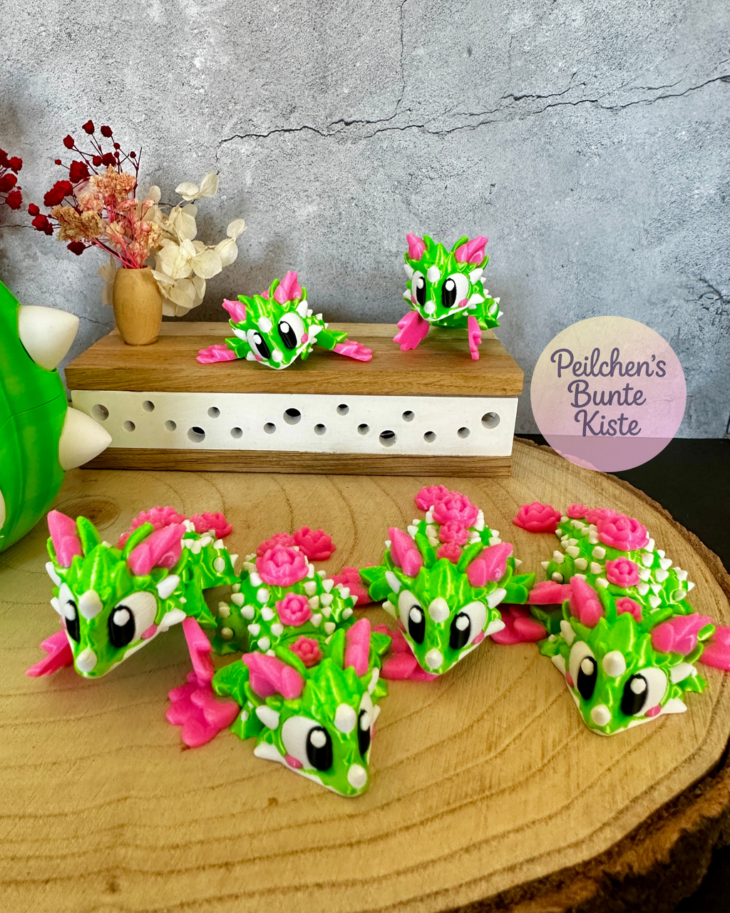 Kaktusblüten Mini-Drache mit Ei – Bewegliche Drachenfigur im Set