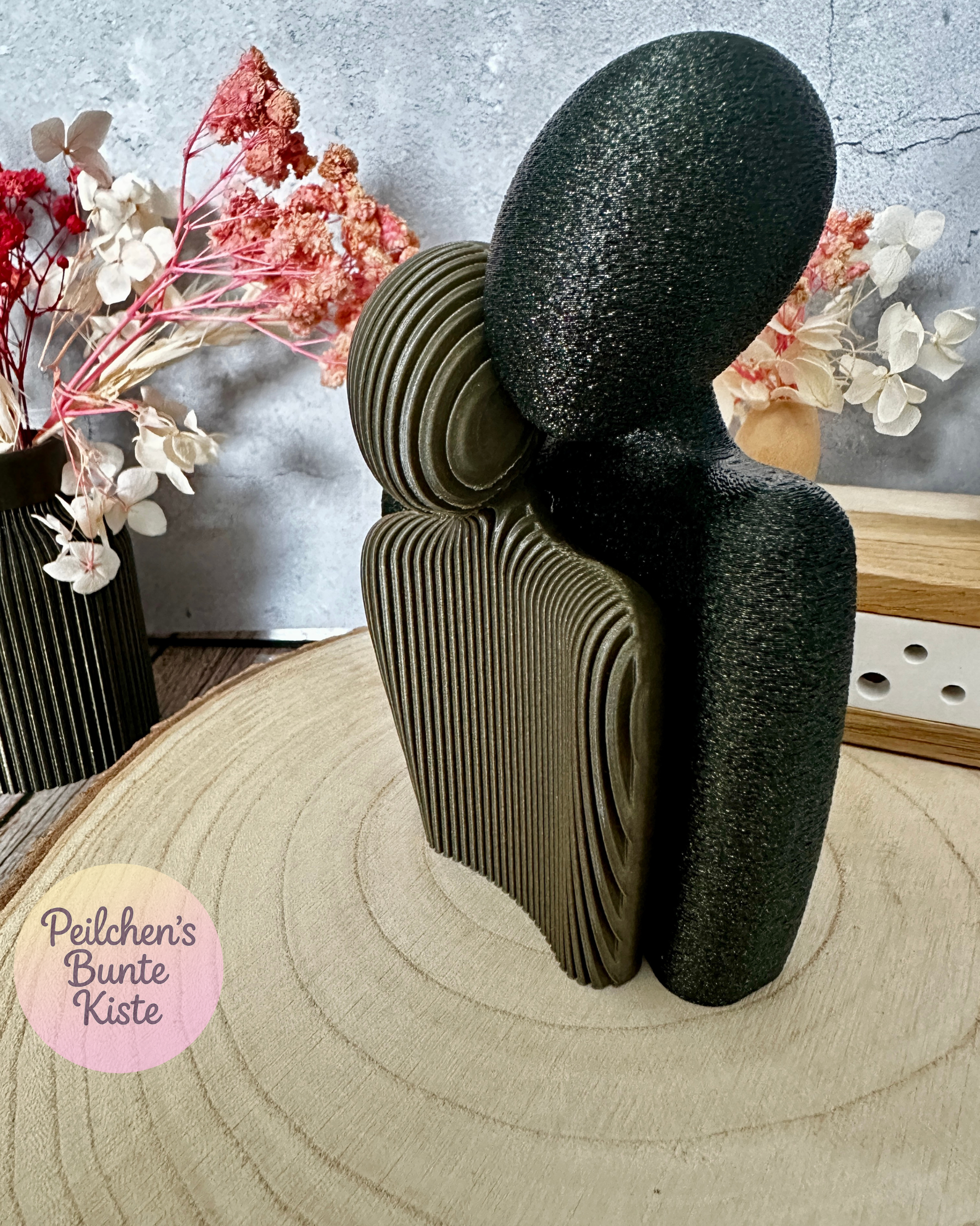 Abstrakte Paar-Skulptur – modernes Valentinstags-Geschenk in Schwarz-Gold-Glitter & Bronze