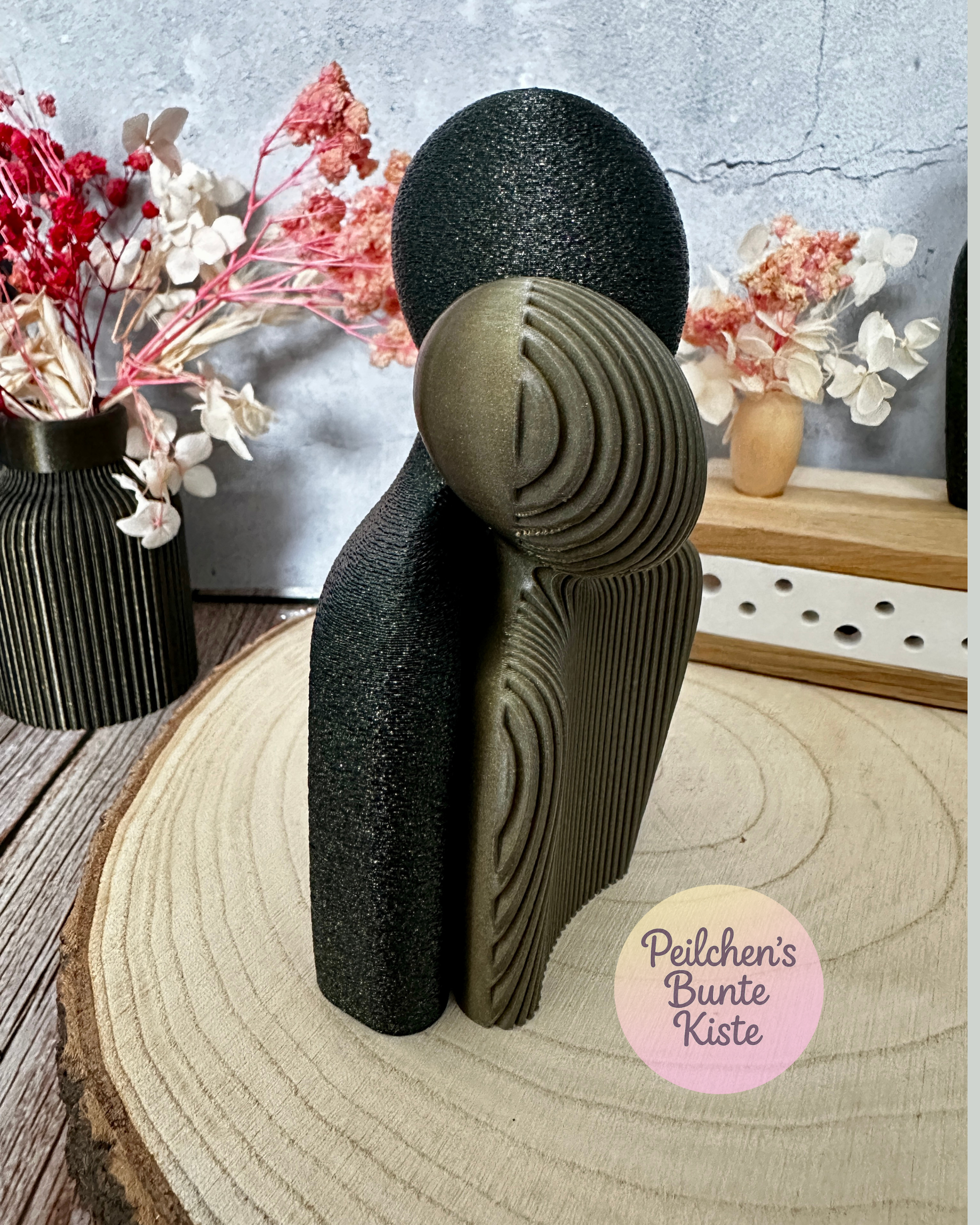 Abstrakte Paar-Skulptur – modernes Valentinstags-Geschenk in Schwarz-Gold-Glitter & Bronze