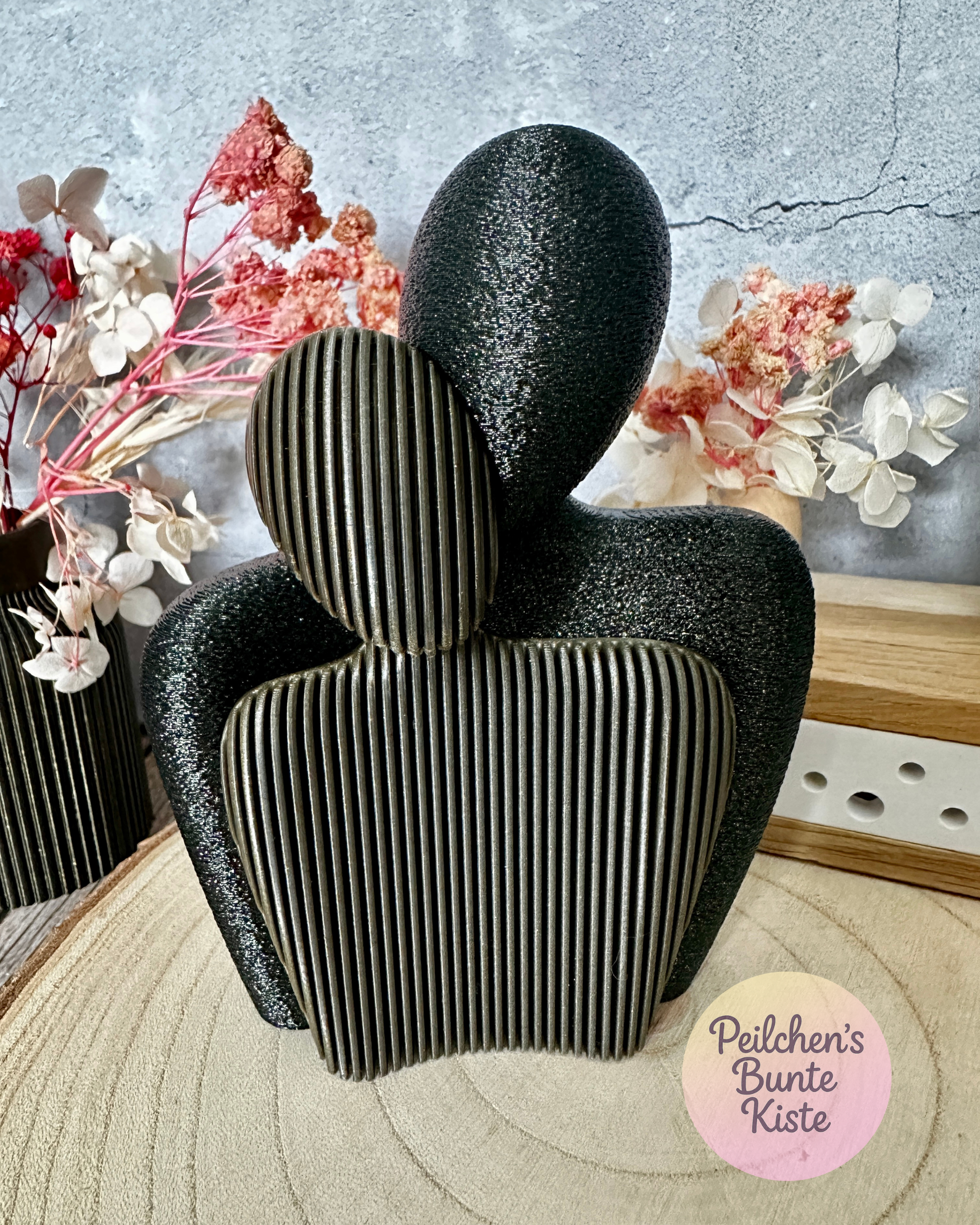 Abstrakte Paar-Skulptur – modernes Valentinstags-Geschenk in Schwarz-Gold-Glitter & Bronze