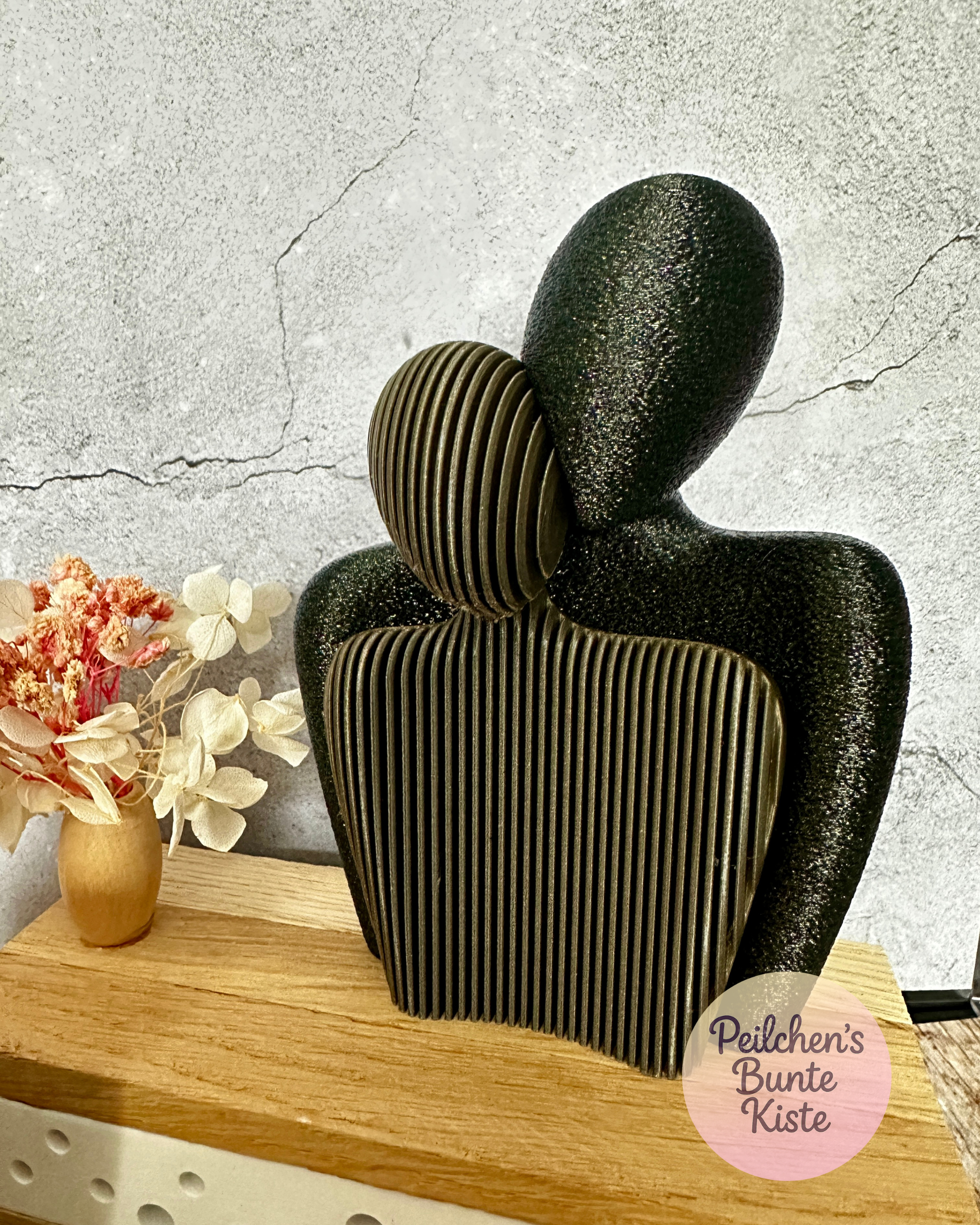 Abstrakte Paar-Skulptur – modernes Valentinstags-Geschenk in Schwarz-Gold-Glitter & Bronze