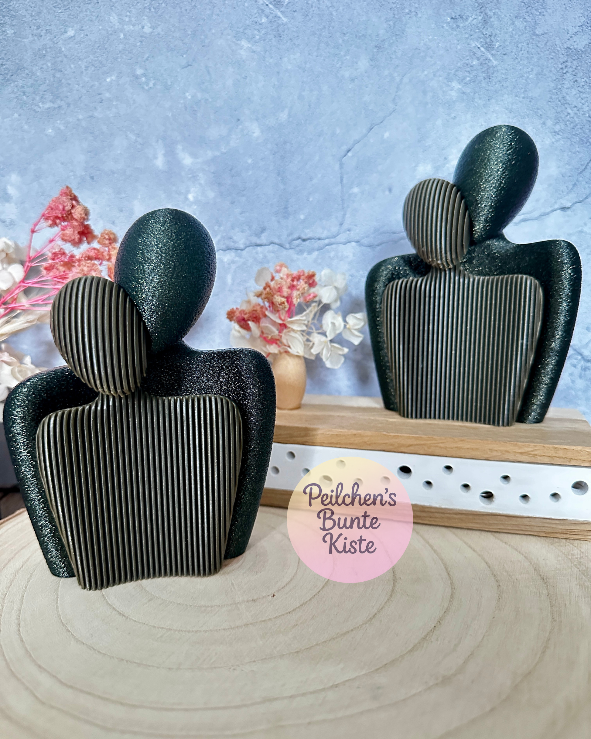 Abstrakte Paar-Skulptur – modernes Valentinstags-Geschenk in Schwarz-Gold-Glitter & Bronze