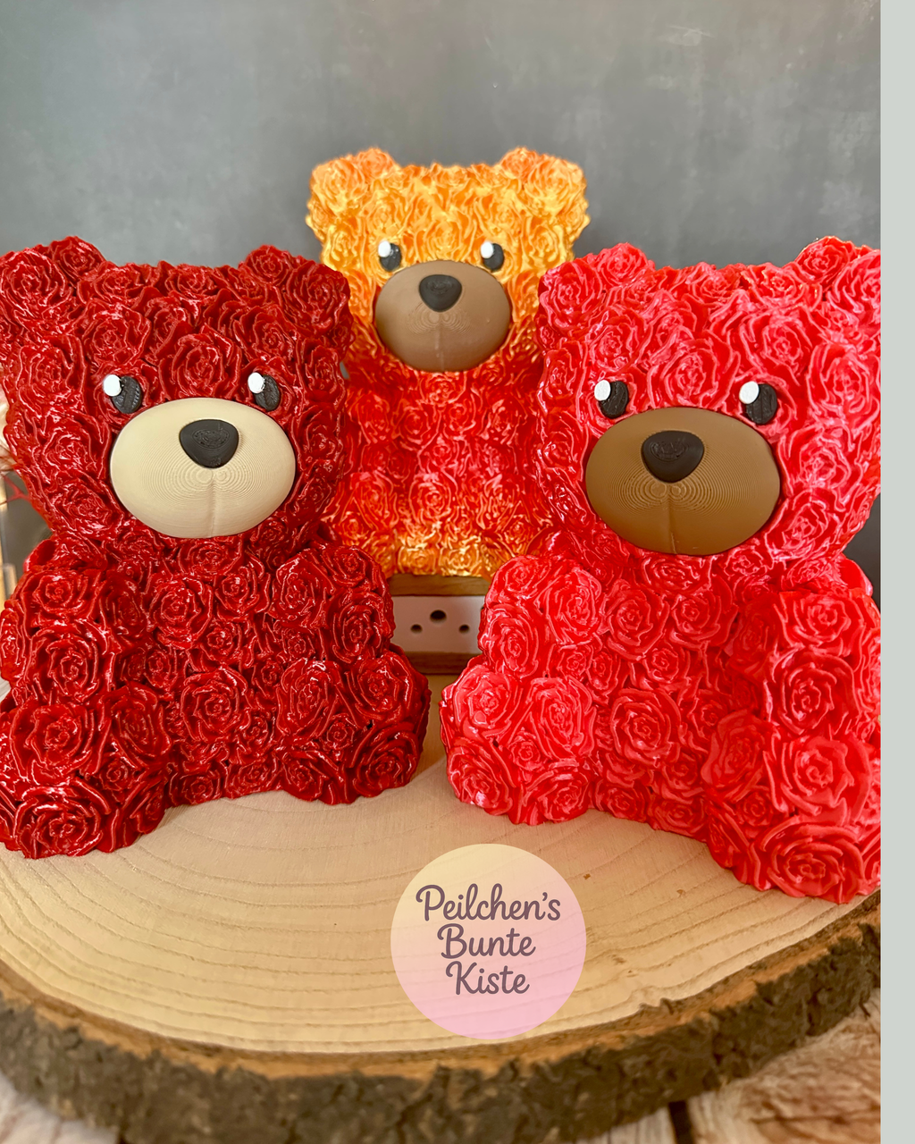 Rosenbär mit Rosenstruktur – einzeln oder als Set mit Herzschatulle | Valentinstagsgeschenk
