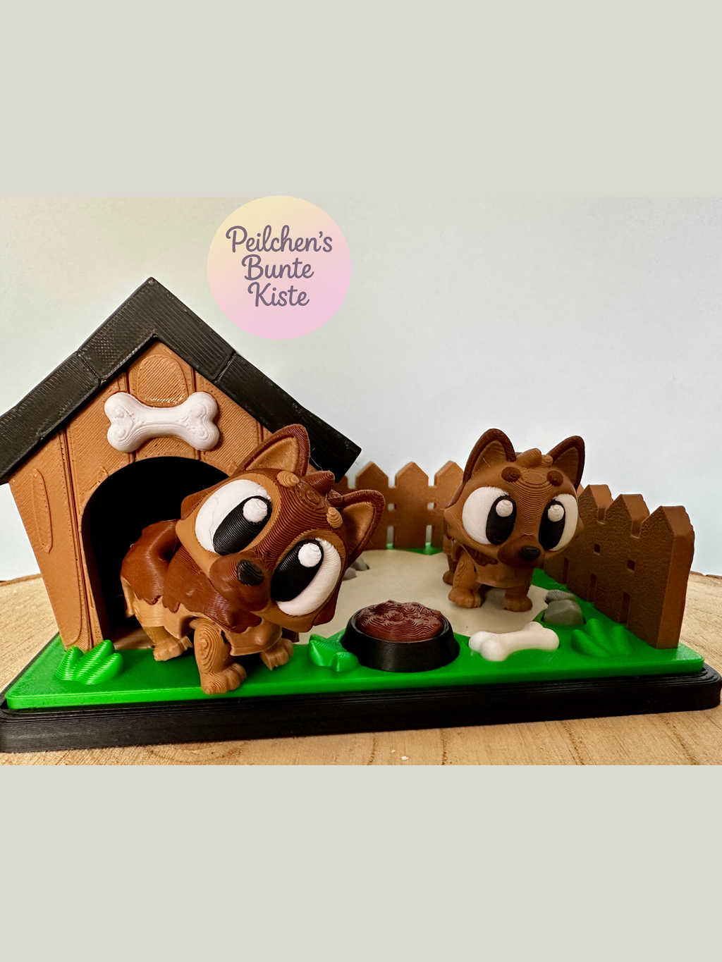 Mini-diorama "Duitse herdershonden in de tuin" – leuke decoratie met hondenhok en voerbak | Cadeau voor hondenliefhebbers
