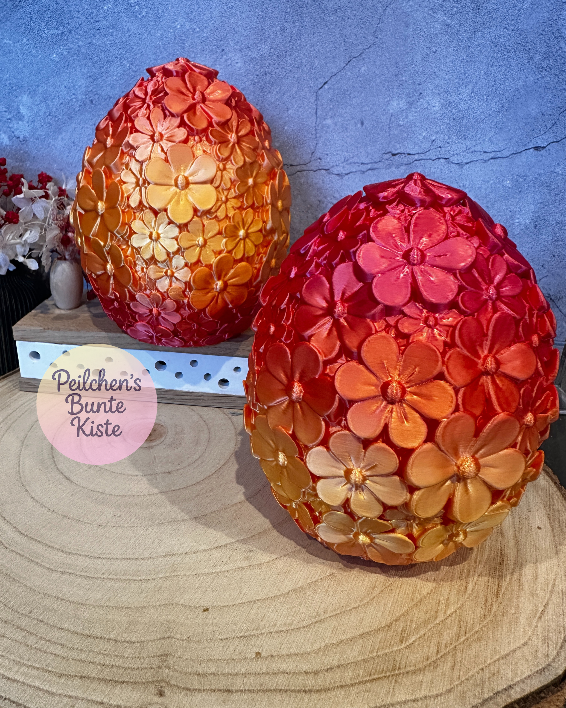 Blüten-Osterei zum Befüllen – stilvolles Ostergeschenk im Orange-Rot-Farbverlauf