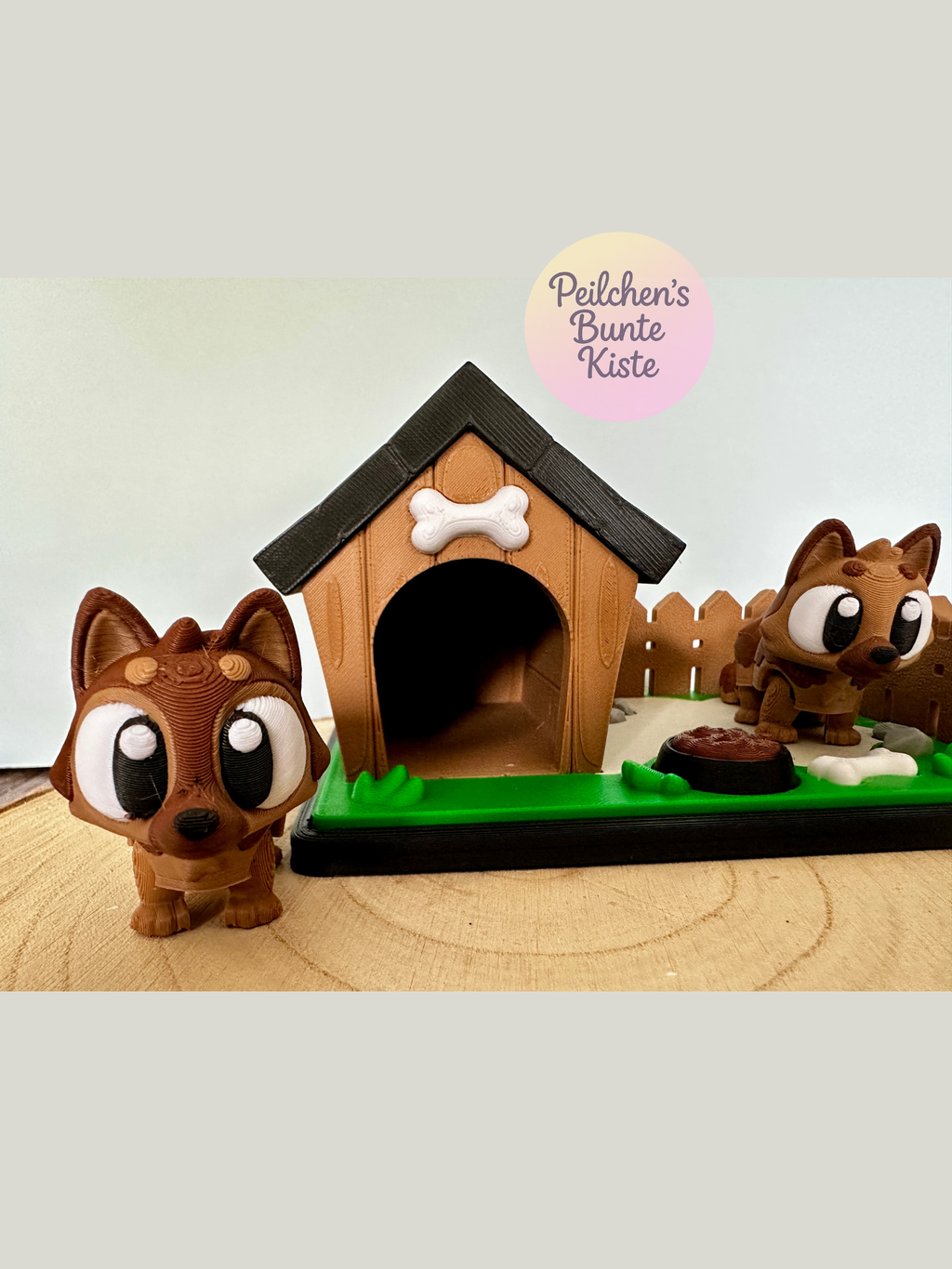Mini-diorama "Duitse herdershonden in de tuin" – leuke decoratie met hondenhok en voerbak | Cadeau voor hondenliefhebbers