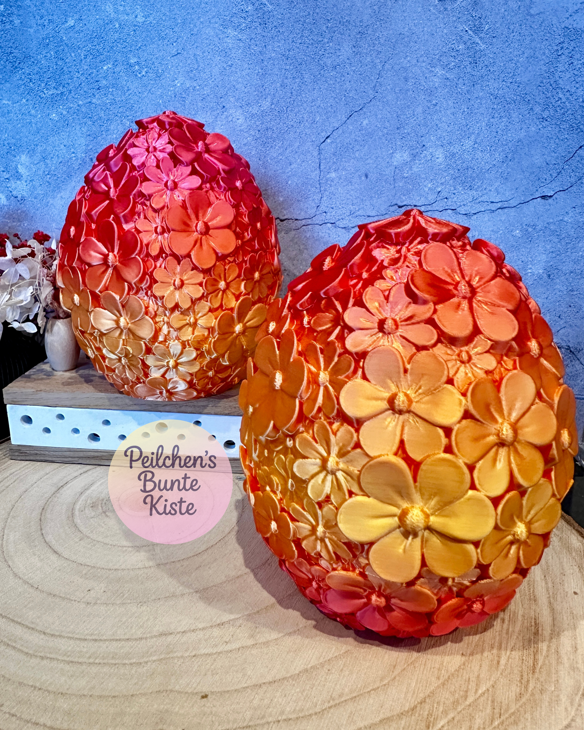 Blüten-Osterei zum Befüllen – stilvolles Ostergeschenk im Orange-Rot-Farbverlauf
