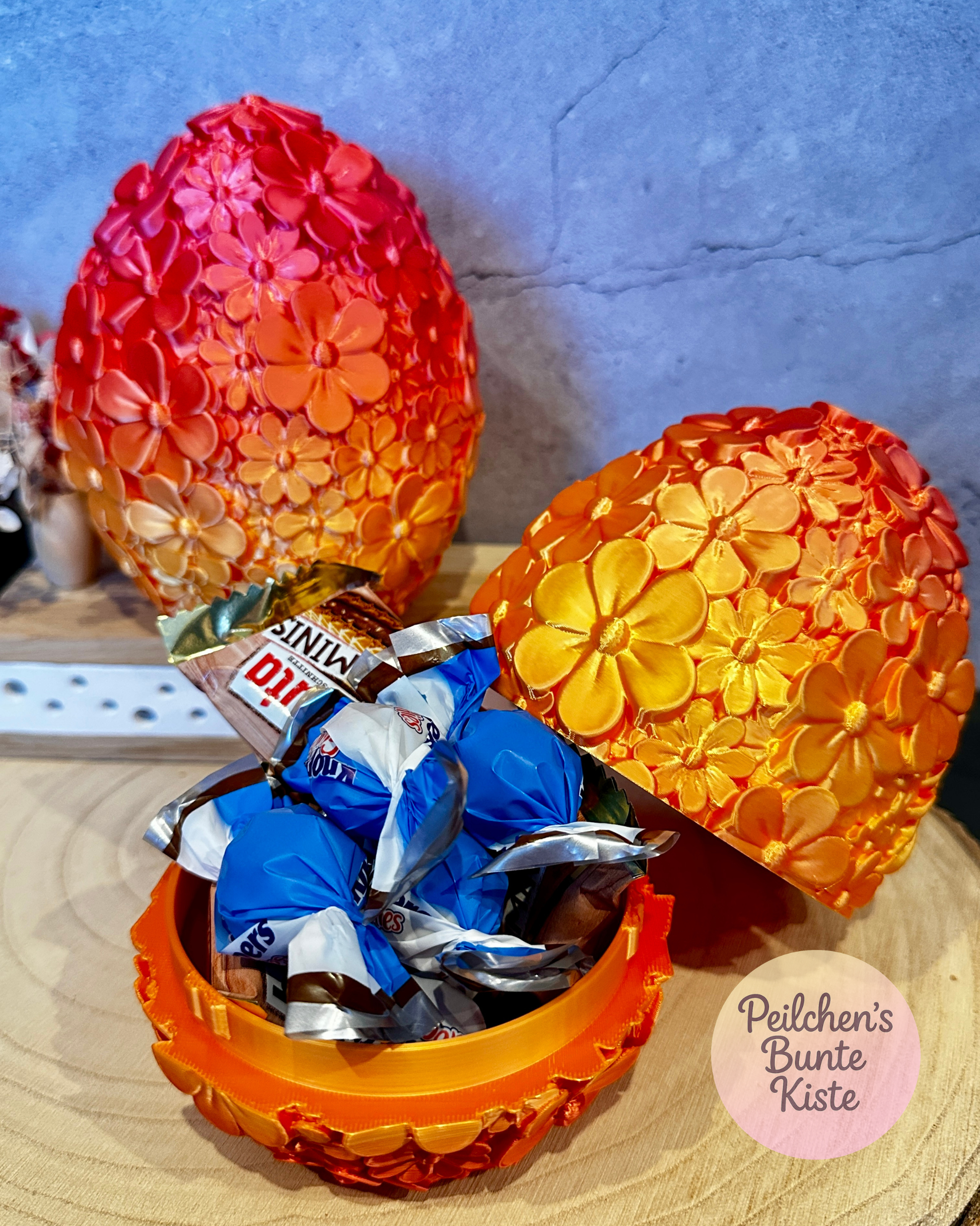 Blüten-Osterei zum Befüllen – stilvolles Ostergeschenk im Orange-Rot-Farbverlauf