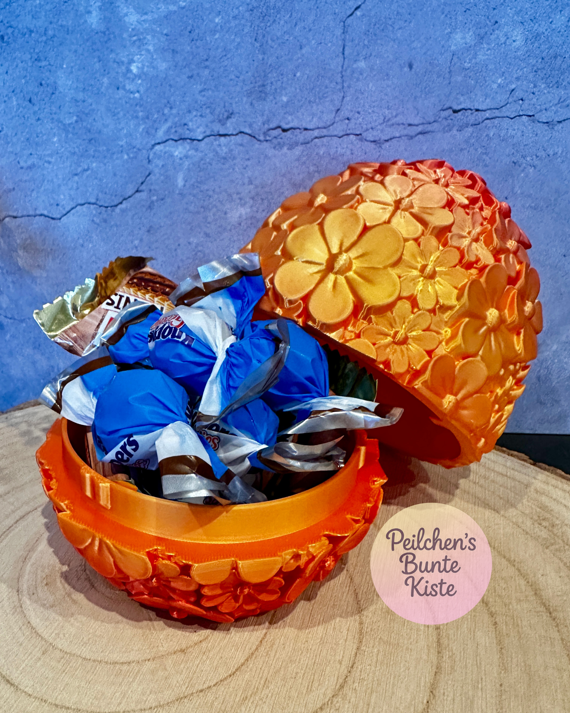 Blüten-Osterei zum Befüllen – stilvolles Ostergeschenk im Orange-Rot-Farbverlauf