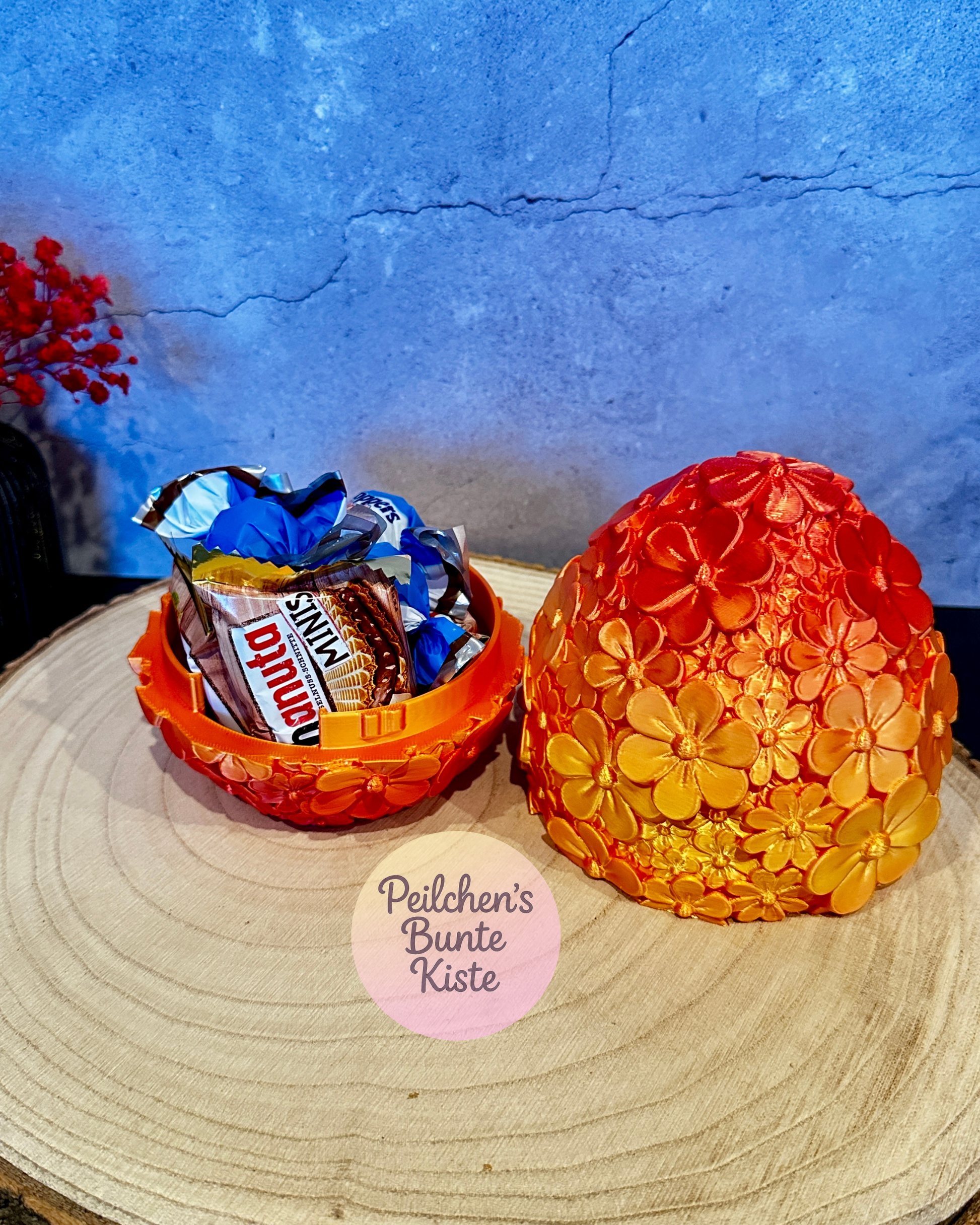 Blüten-Osterei zum Befüllen – stilvolles Ostergeschenk im Orange-Rot-Farbverlauf