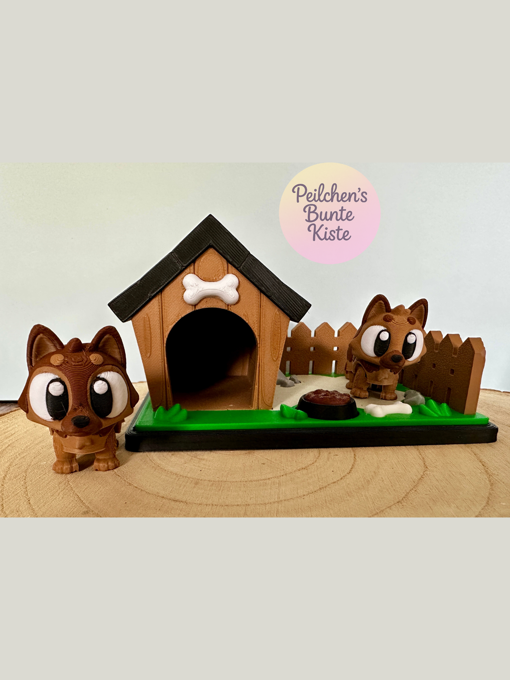 Mini-diorama "Duitse herdershonden in de tuin" – leuke decoratie met hondenhok en voerbak | Cadeau voor hondenliefhebbers