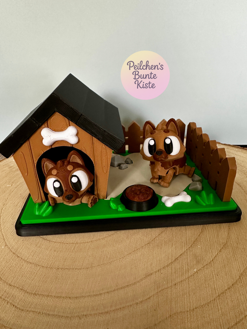Mini-diorama "Duitse herdershonden in de tuin" – leuke decoratie met hondenhok en voerbak | Cadeau voor hondenliefhebbers