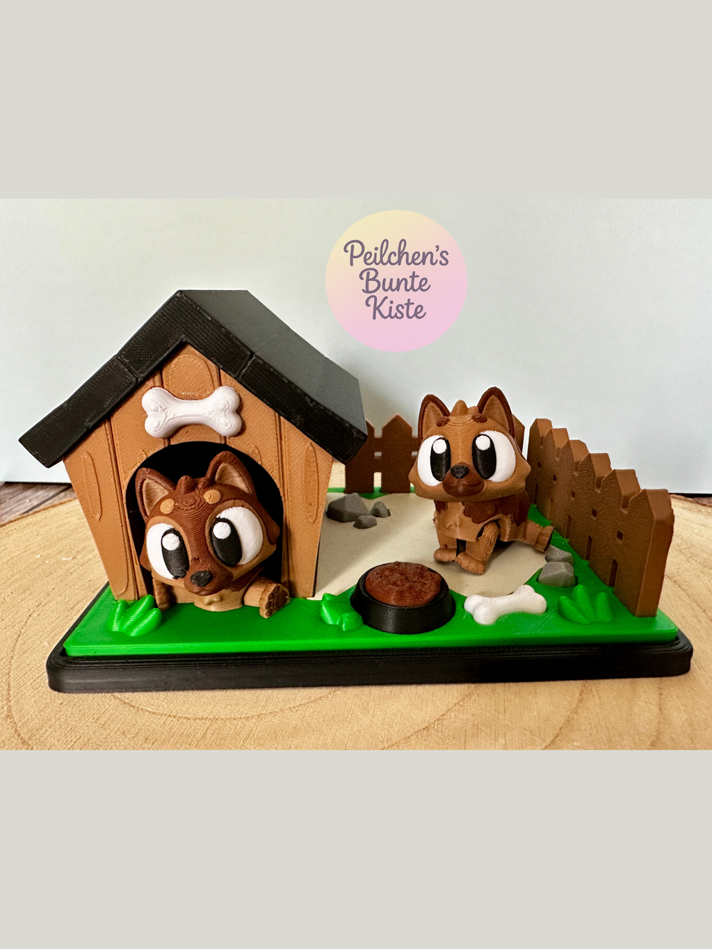 Mini-diorama "Duitse herdershonden in de tuin" – leuke decoratie met hondenhok en voerbak | Cadeau voor hondenliefhebbers