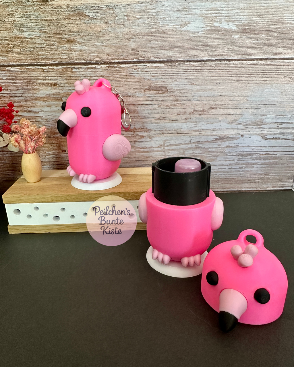 Flamingo Schlüsselanhänger mit Geheimfach – Versteck für Geld, Lippenpflege & kleine Schätze