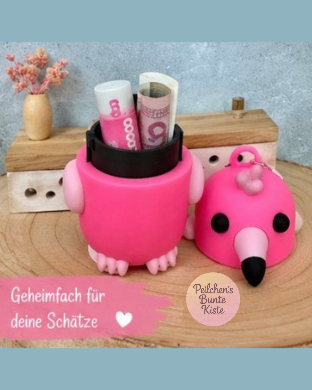 Flamingo Schlüsselanhänger mit Geheimfach – Versteck für Geld, Lippenpflege & kleine Schätze