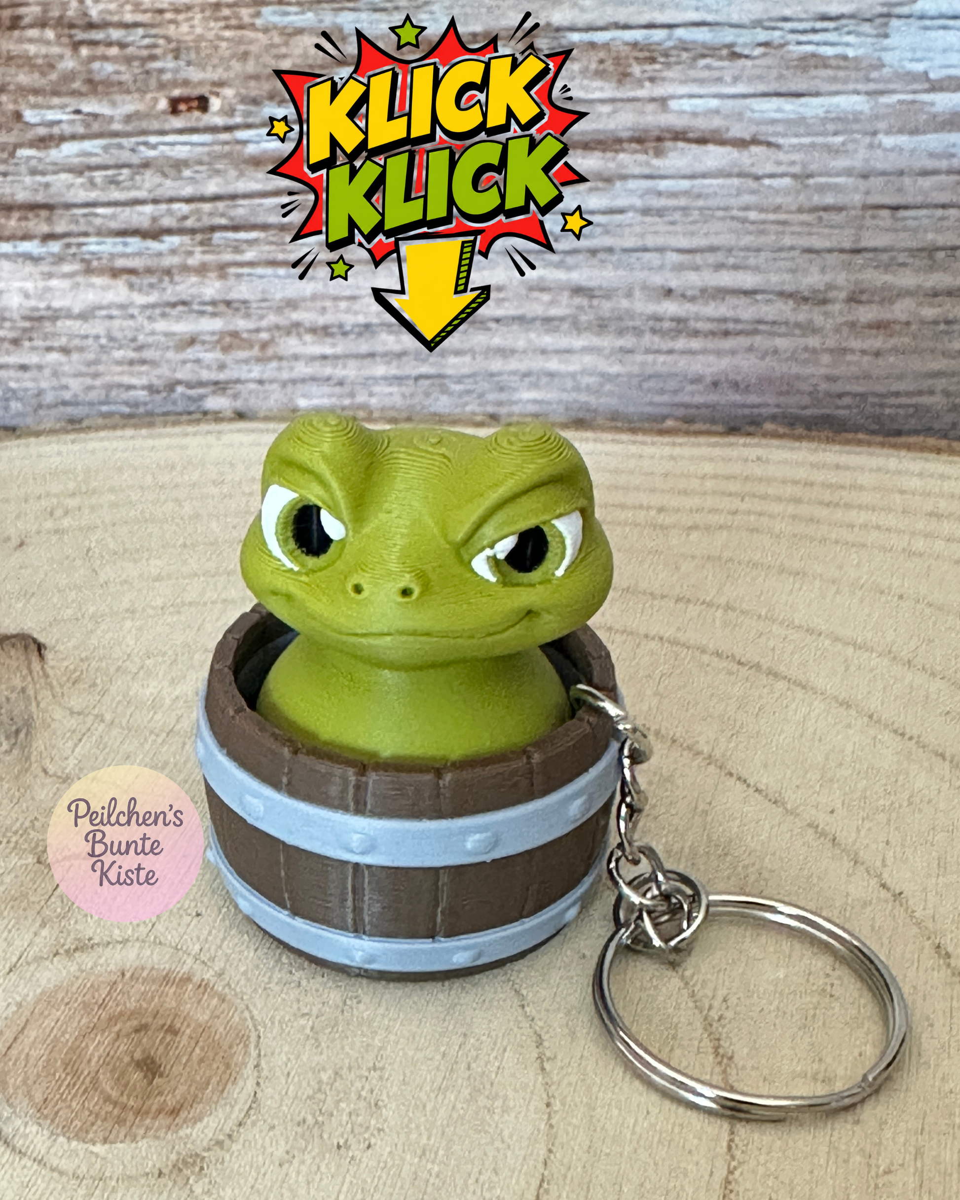Frosch im Fass – Fidget Clicker Schlüsselanhänger | Klickender Frosch in 3 Varianten