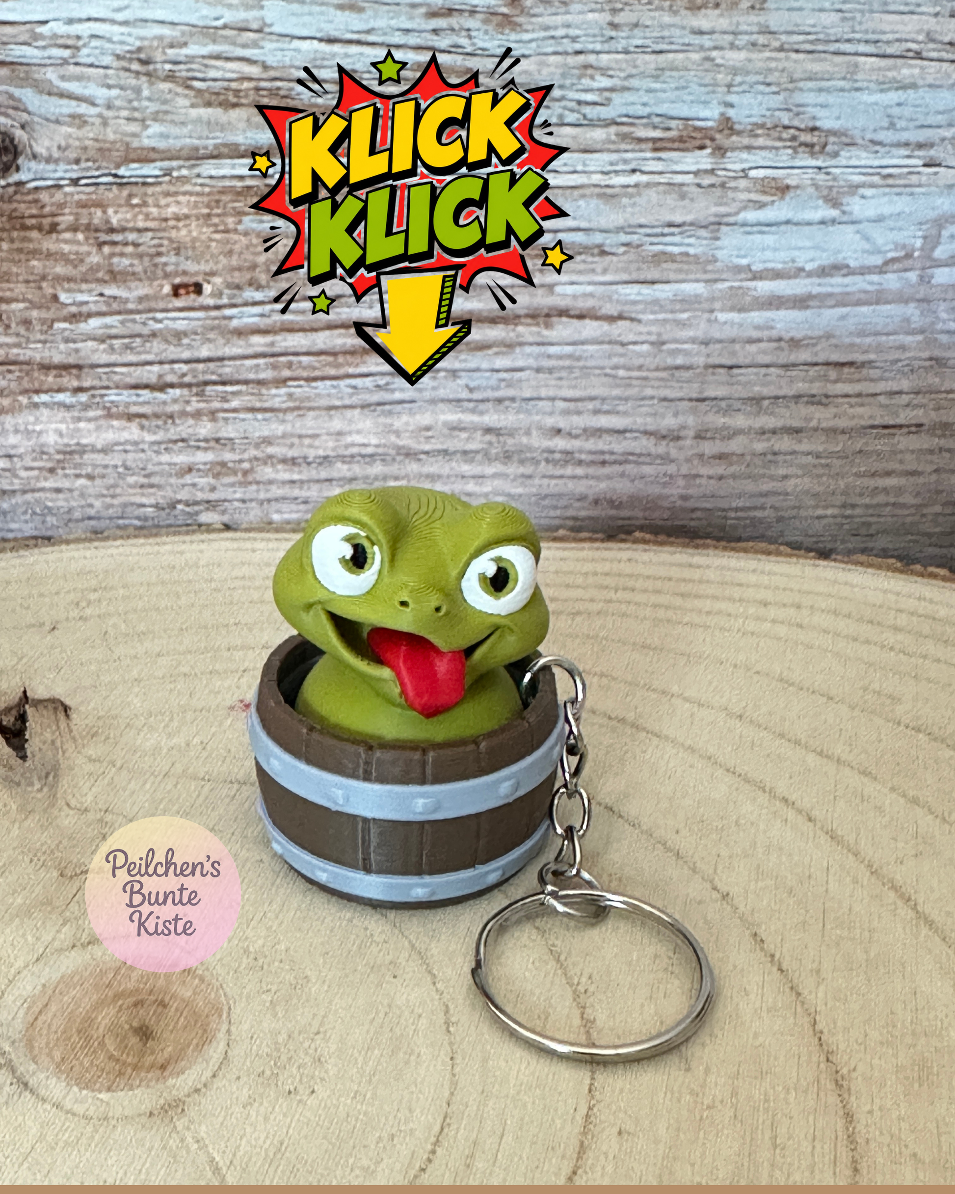 Frosch im Fass – Fidget Clicker Schlüsselanhänger | Klickender Frosch in 3 Varianten
