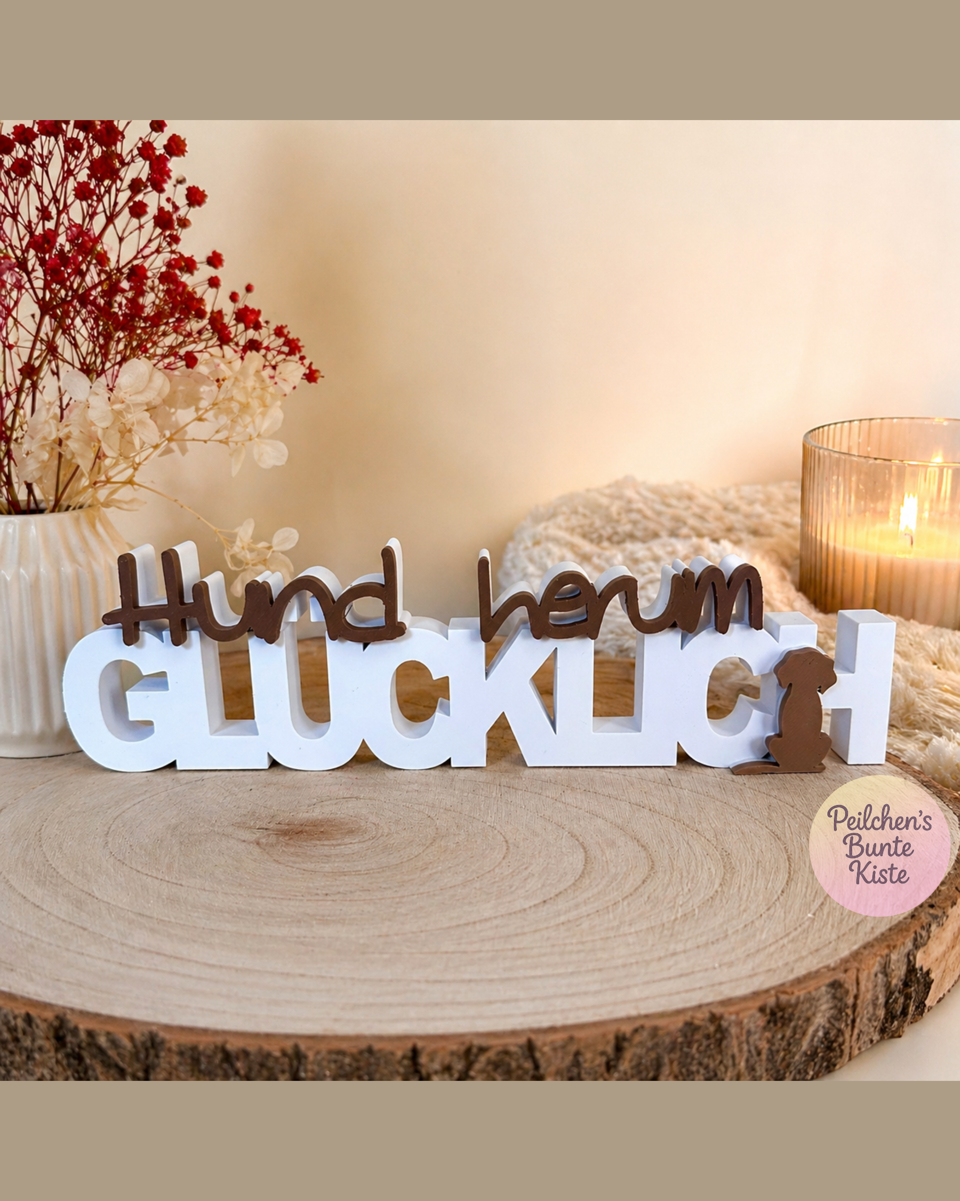 Hund herum glücklich – Dekoschild mit Hund | Liebevolle Deko für Hundeliebhaber