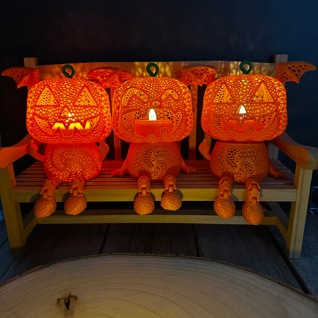 Halloweenpompoenfiguren met vleugels 🦇 – Zittende LED-lantaarns in 6 varianten