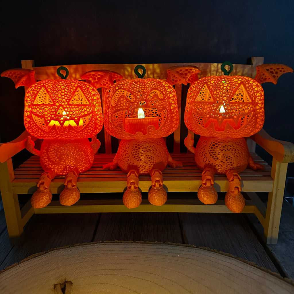 Halloweenpompoenfiguren met vleugels 🦇 – Zittende LED-lantaarns in 6 varianten