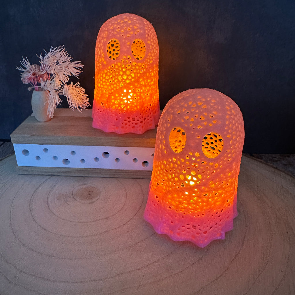 Set van 2 roze spooklantaarns – Halloweenversiering, weerbestendig en uniek