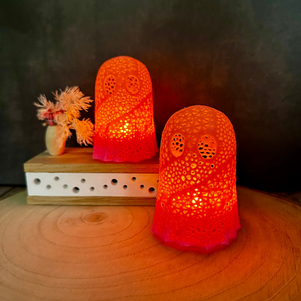Set van 2 roze spooklantaarns – Halloweenversiering, weerbestendig en uniek