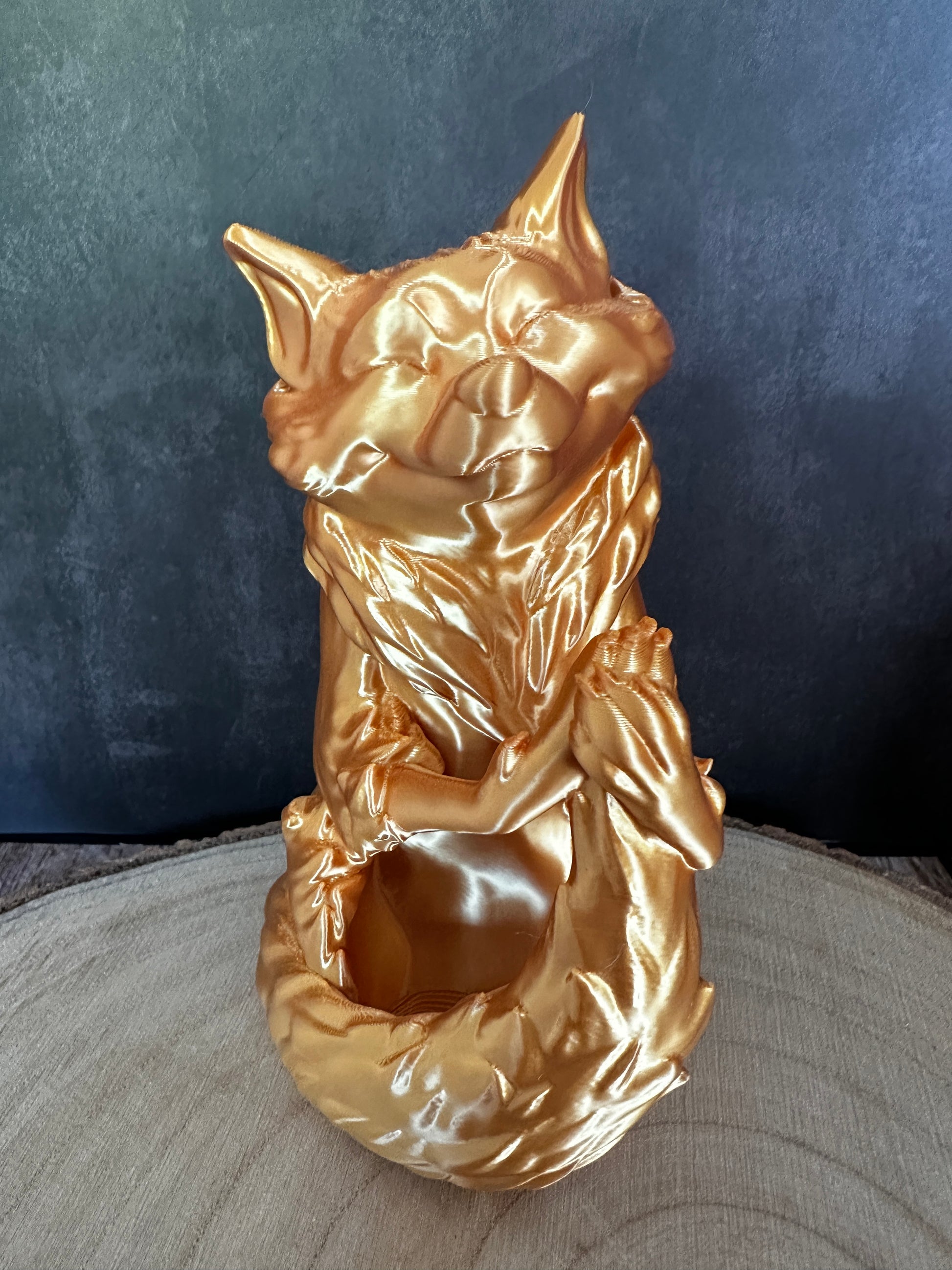 Fuchs-Stiftehalter aus Silk-PLA – glänzende Büro-Deko in Rot-Orange