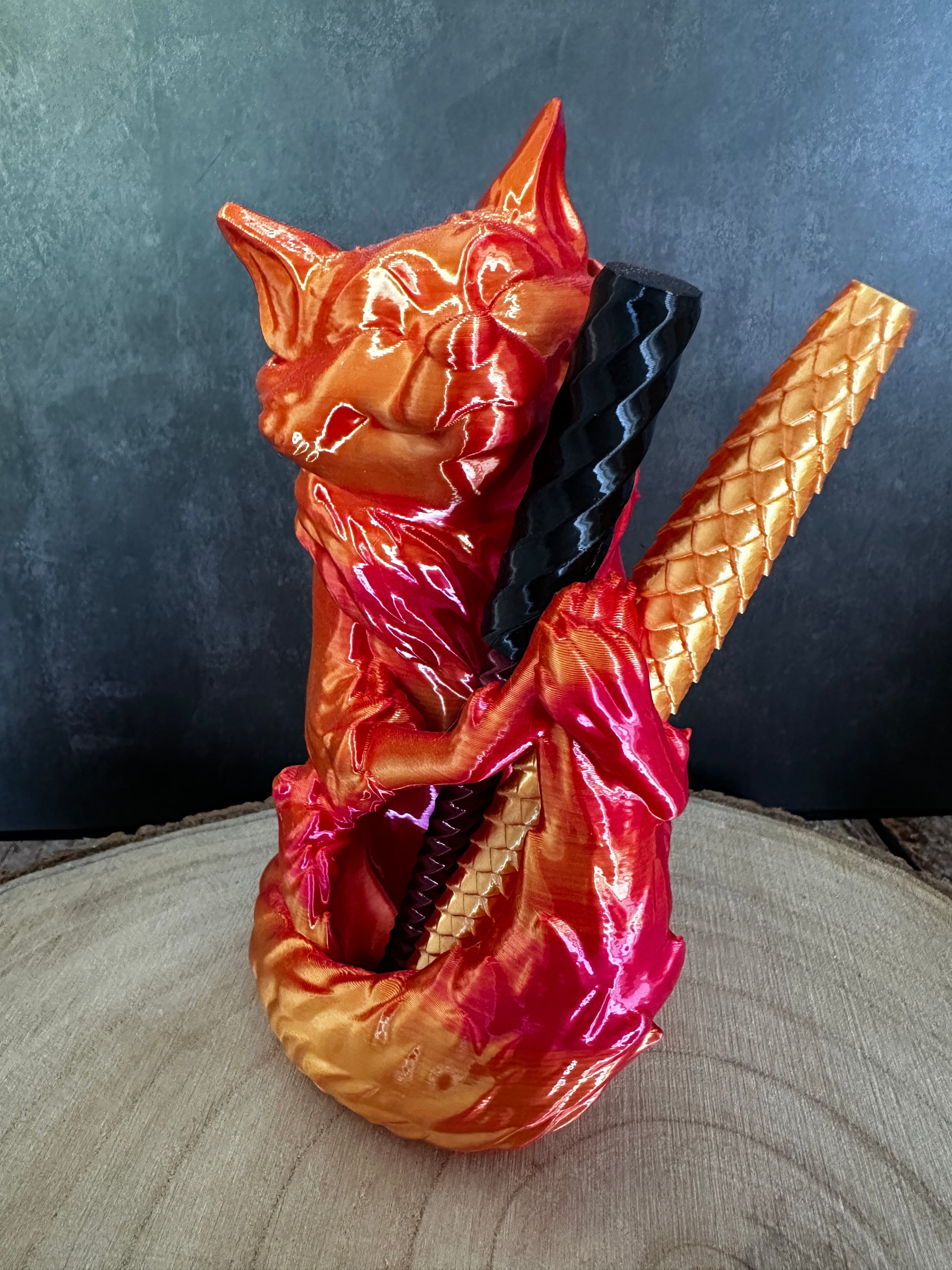 Fuchs-Stiftehalter aus Silk-PLA – glänzende Büro-Deko in Rot-Orange