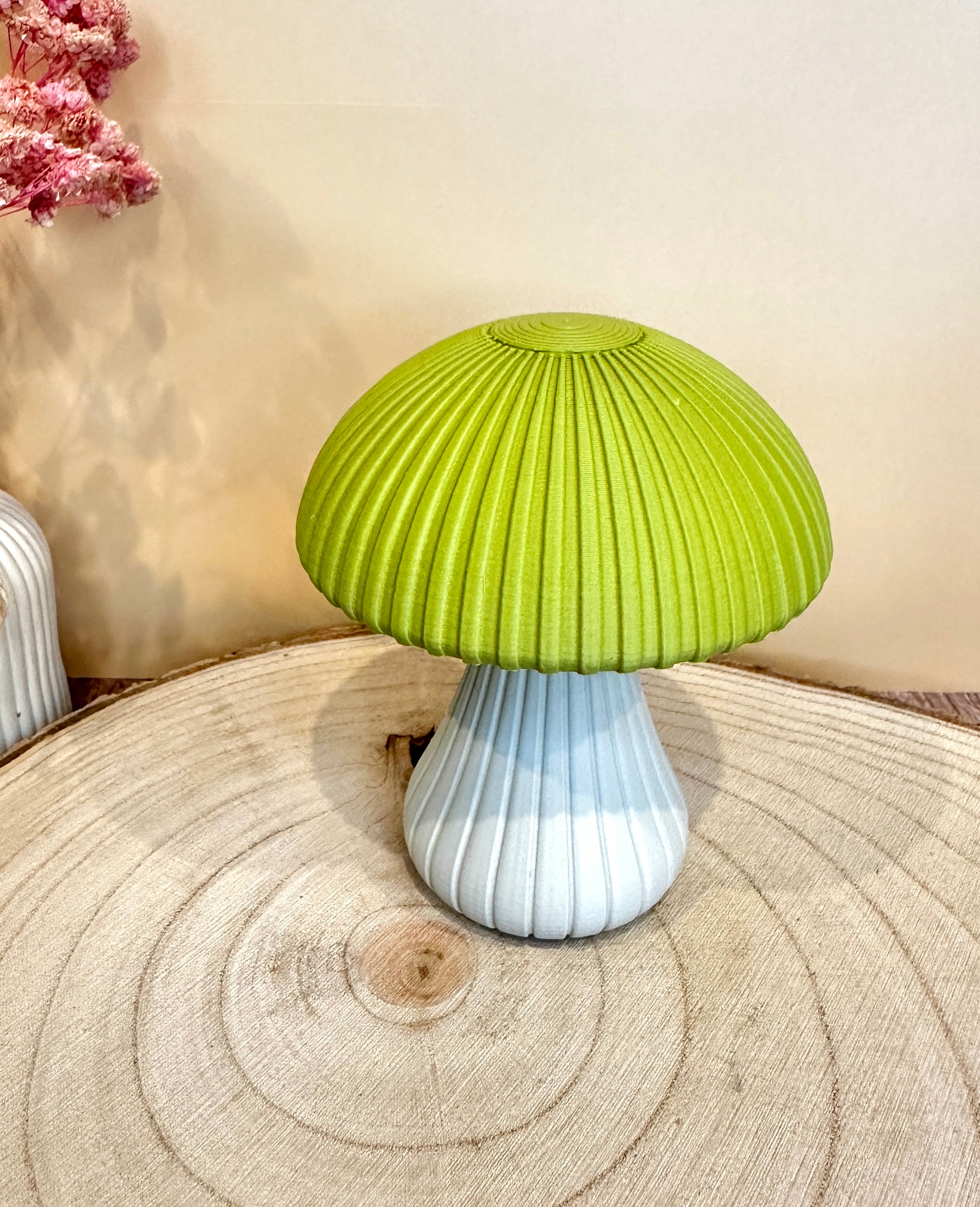 Decoratieve paddenstoel – Stijlvolle herfstdecoratie met gegroefde textuur | Middernachtgoud, bamboegroen of roze | Klein, groot of als duo