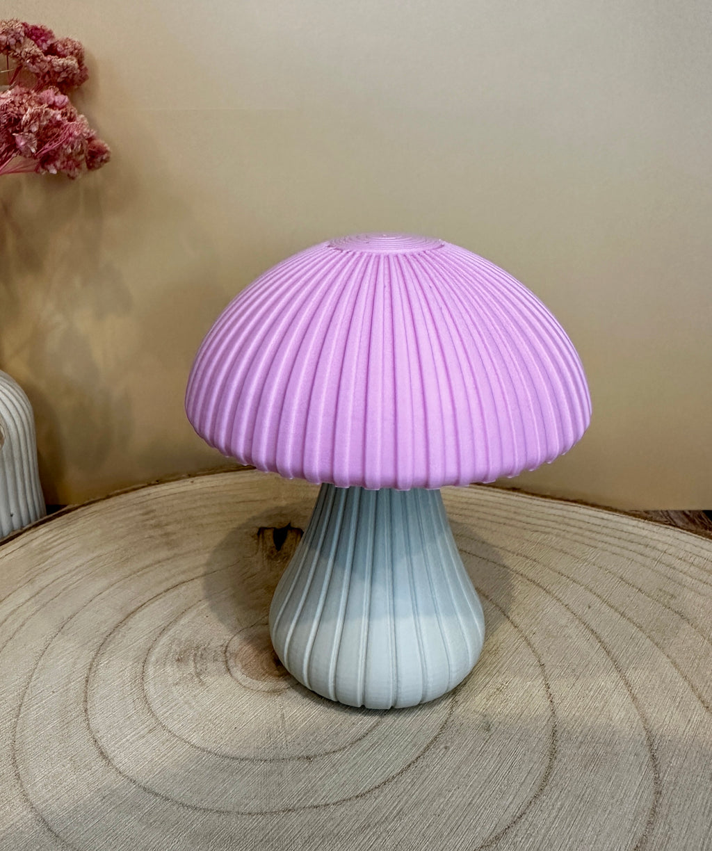 Decoratieve paddenstoel – Stijlvolle herfstdecoratie met gegroefde textuur | Middernachtgoud, bamboegroen of roze | Klein, groot of als duo