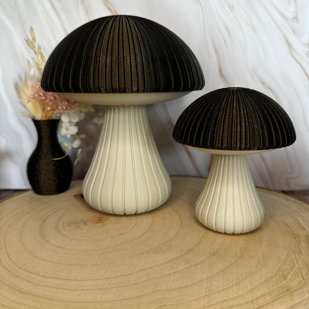 Decoratieve paddenstoel – Stijlvolle herfstdecoratie met gegroefde textuur | Middernachtgoud, bamboegroen of roze | Klein, groot of als duo